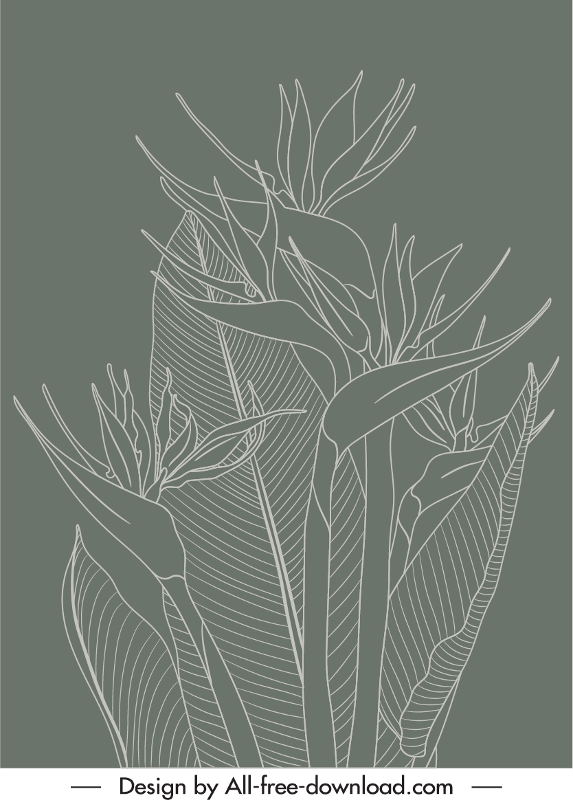 nature plants painting retro handdrawn monochrome design