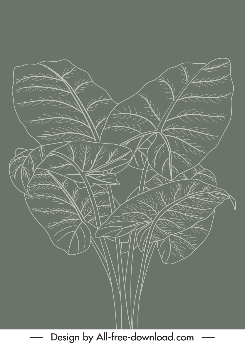 natural leaves painting dark retro handdrawn sketch