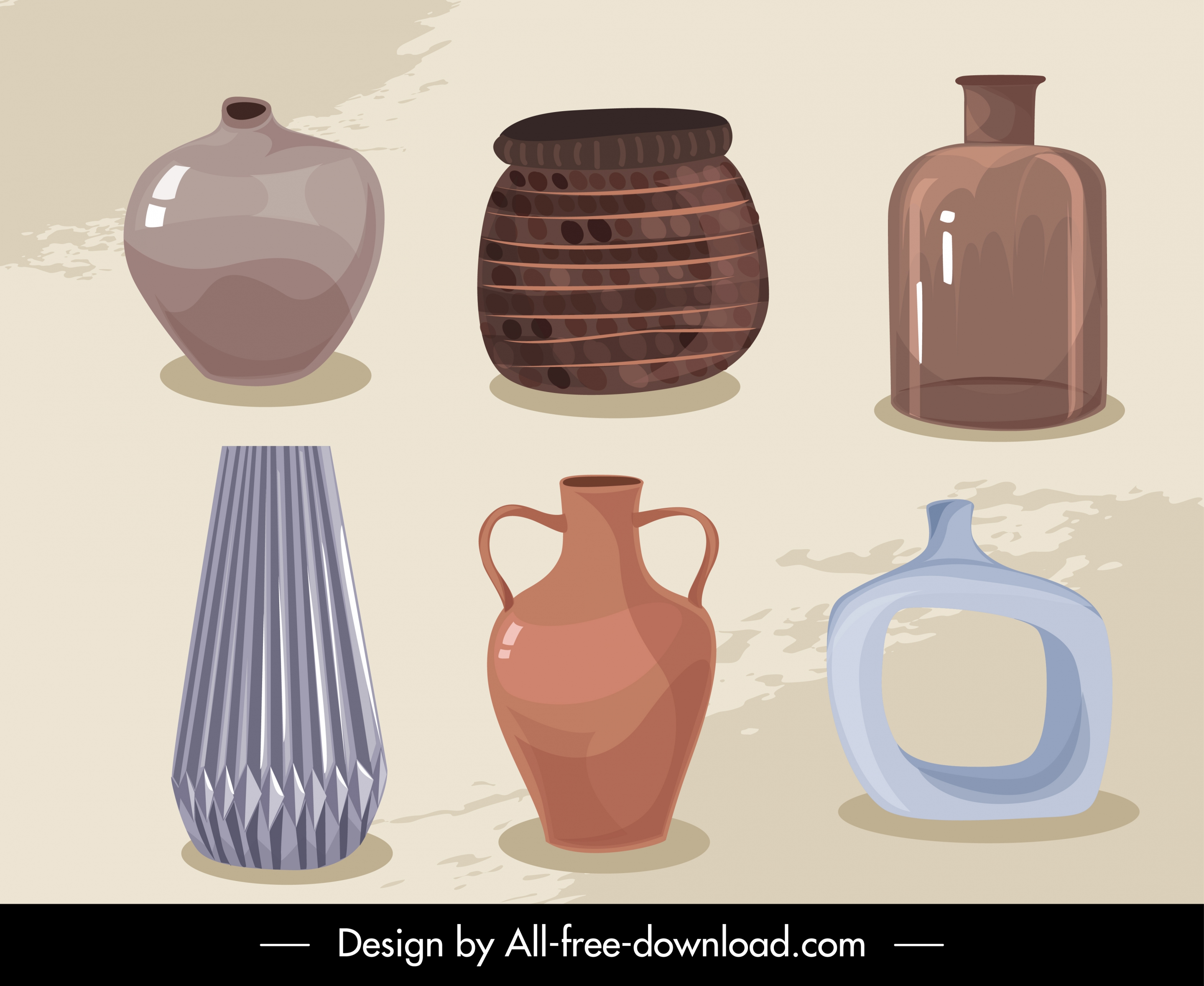 decorative pots icons shiny elegant retro design