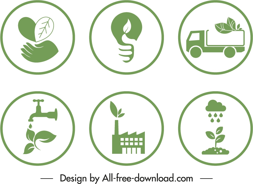 ecological signs templates green flat symbols sketch