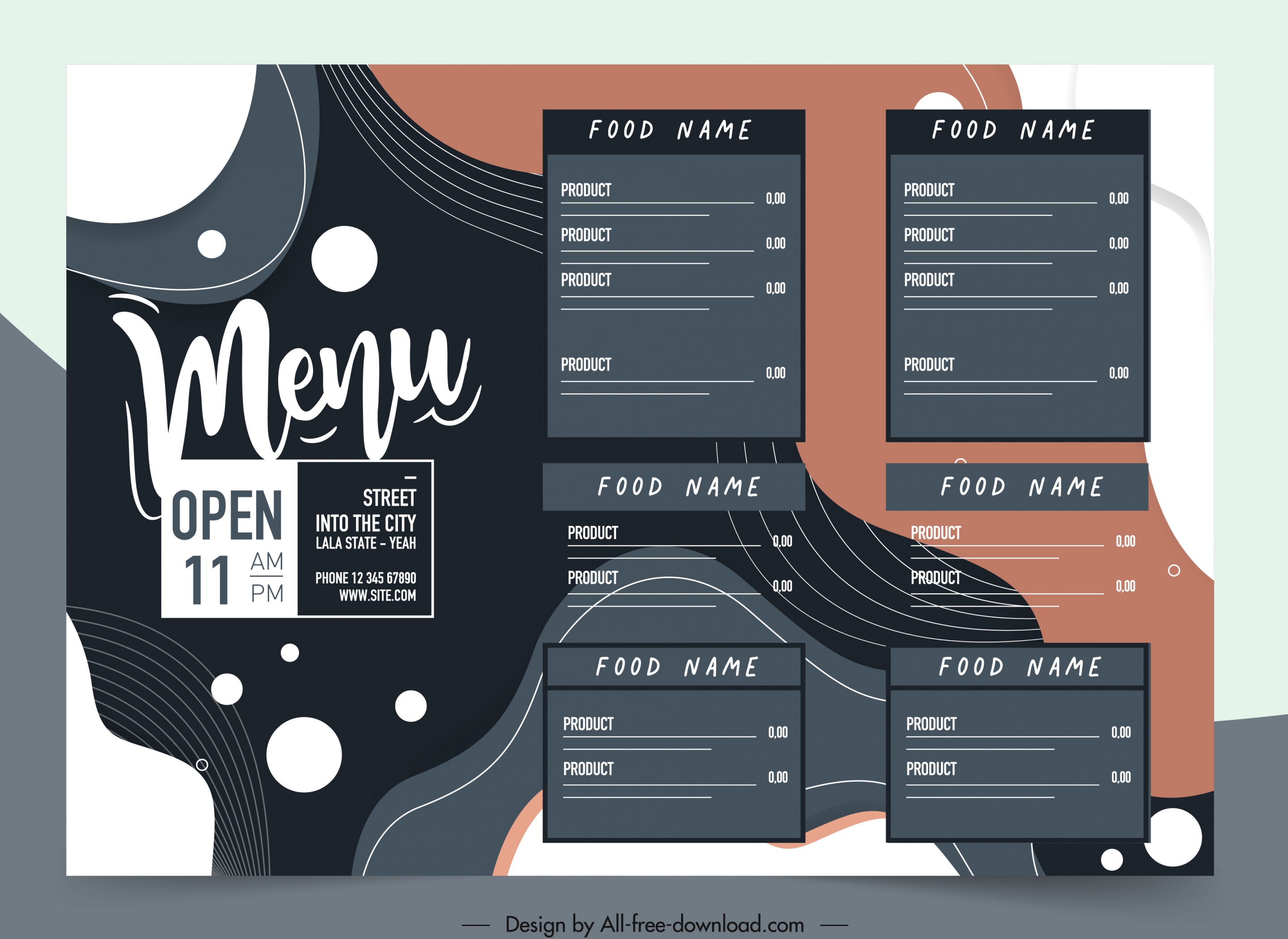 restaurant menu template elegant dark curves decor