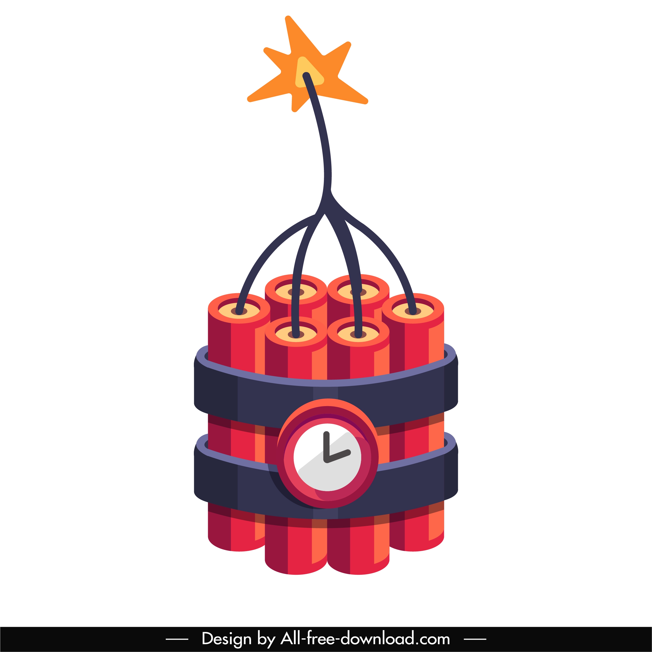 clock bomb icon colored 3d sketch