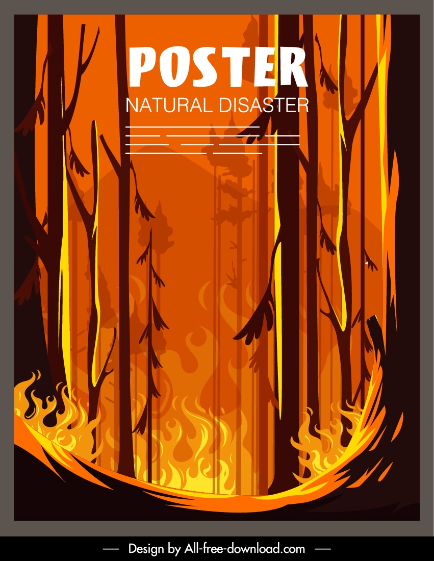 natural disaster poster forest flaming sketch