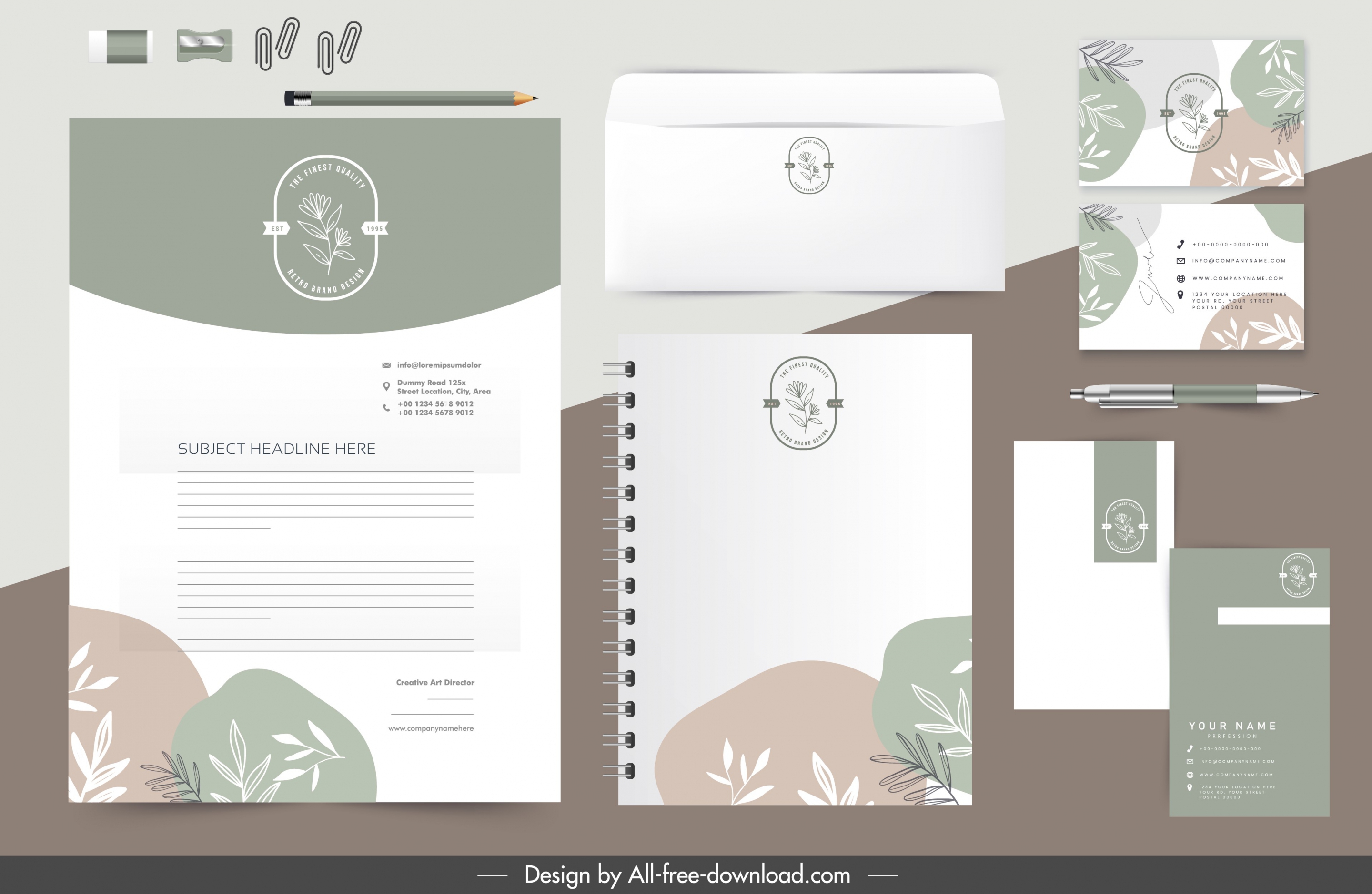 brand identity templates colorful classic flat handdrawn leaves