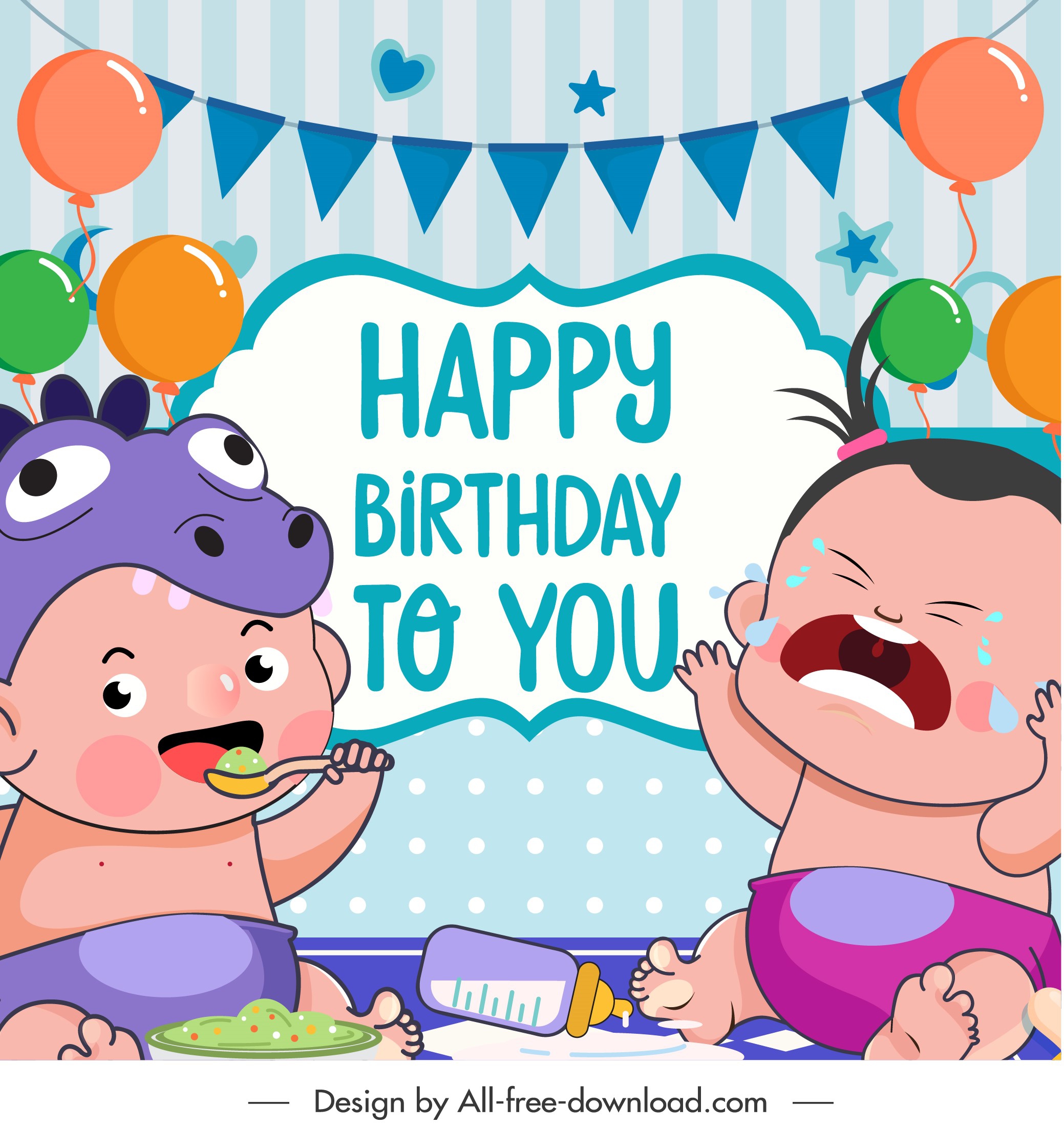 birthday banner template funny kids sketch cartoon design