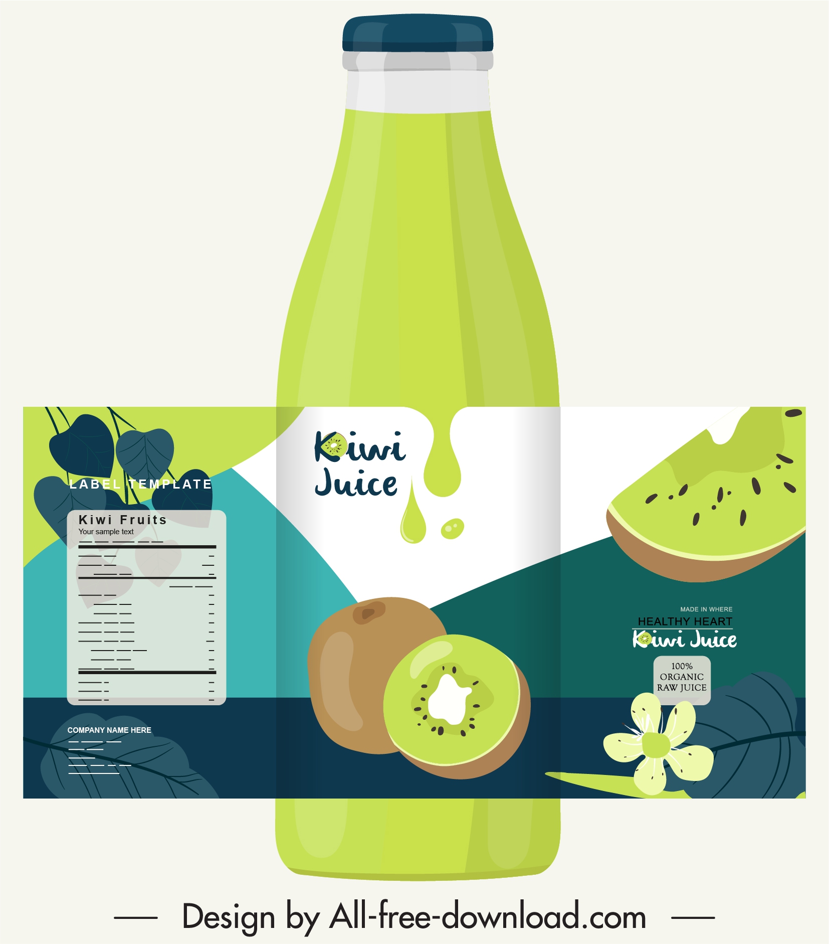 kiwi juice advertising background green bottle label decor