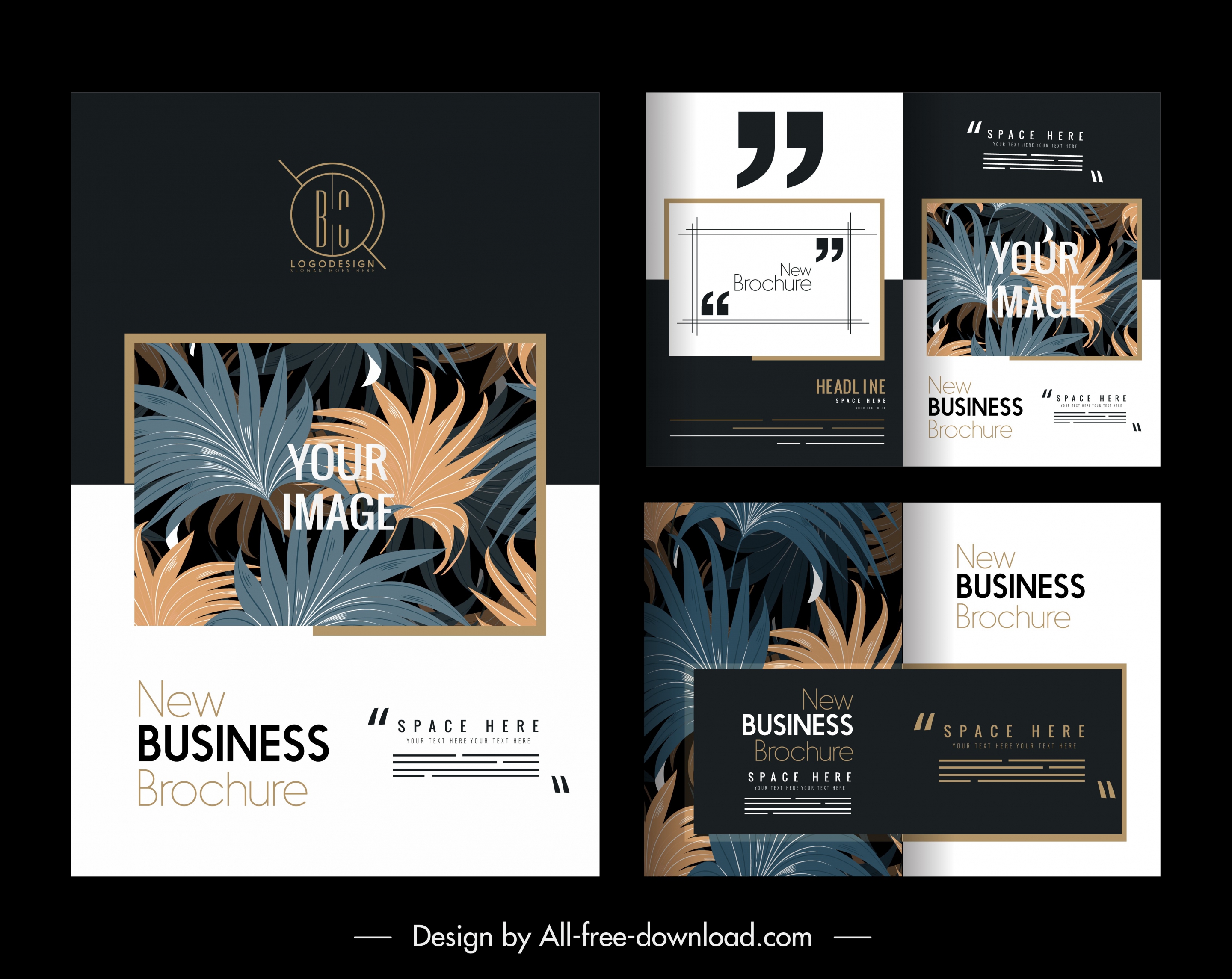 business templates elegant contrast design leaves decor