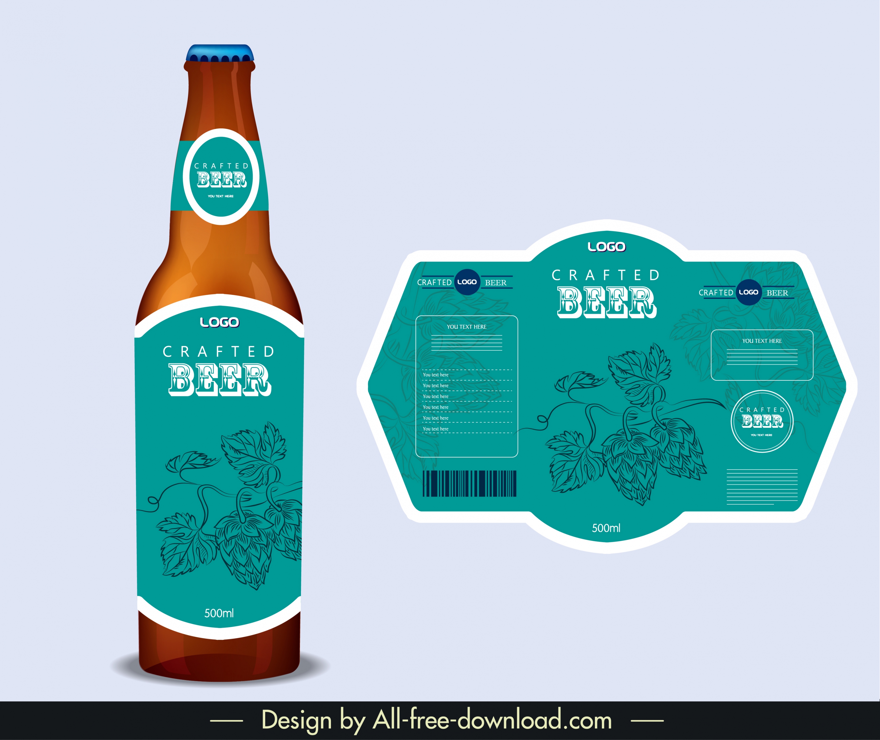 beer label template classic blue handdrawn flower decor