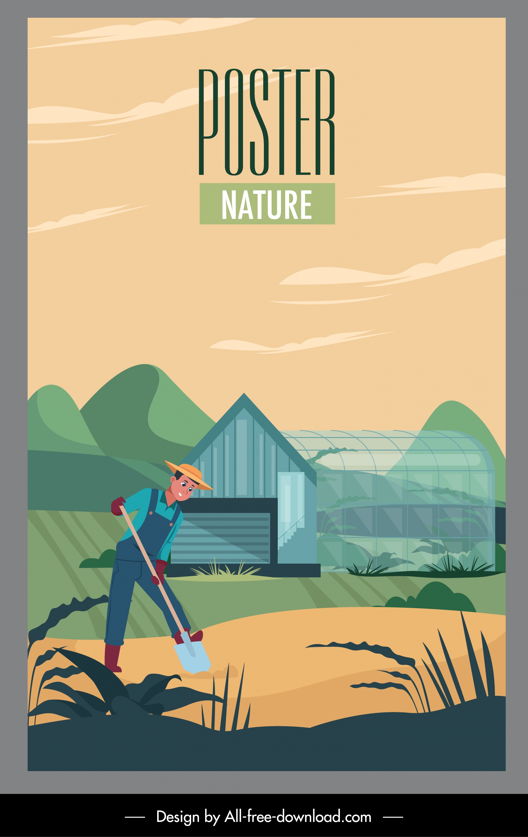 farming poster working man sketch cartoon design