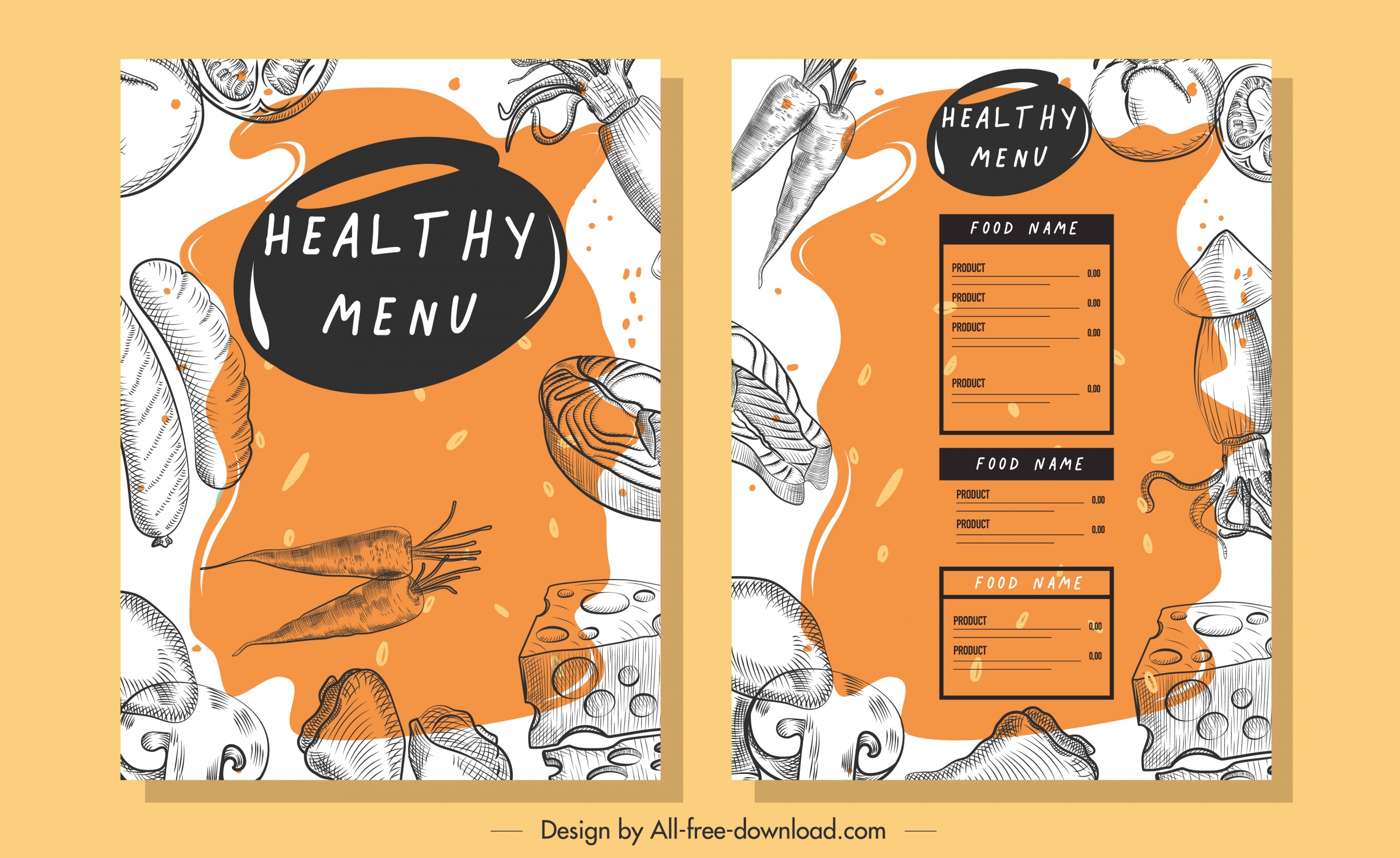 vegetables menu template retro handdrawn sketch