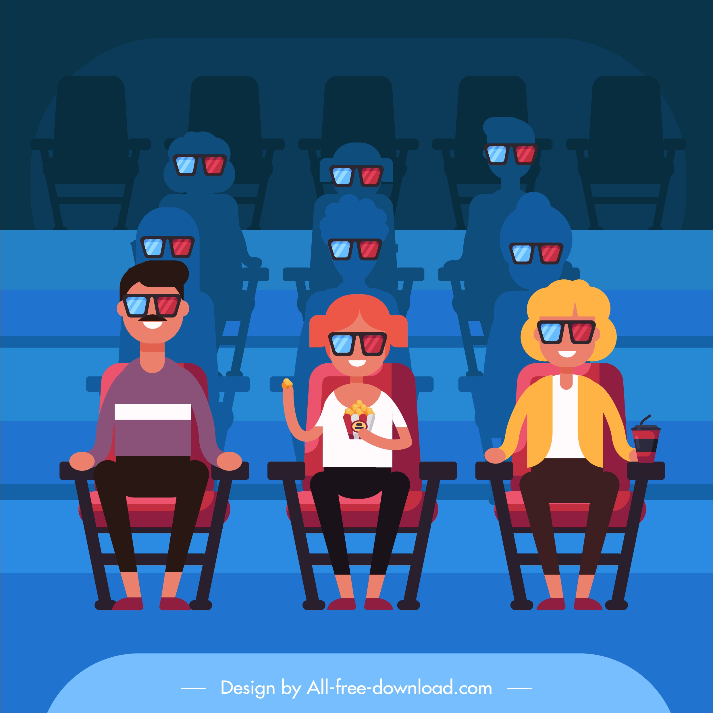 cinema background glasses audiences sketch cartoon design