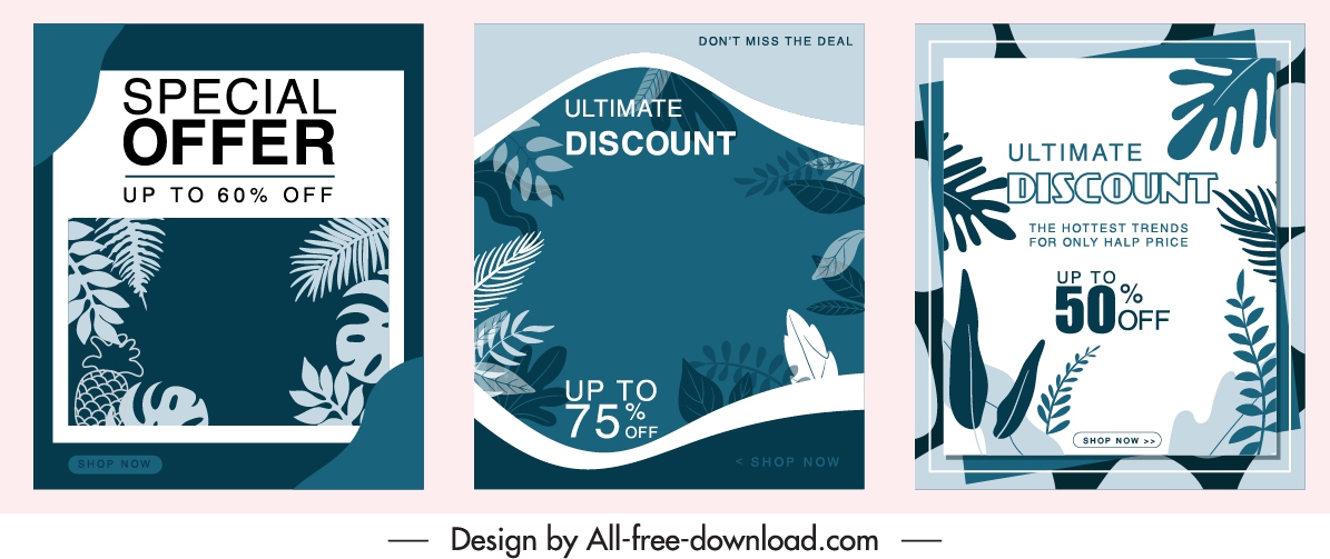 sale posters templates classic leaves decor dark design