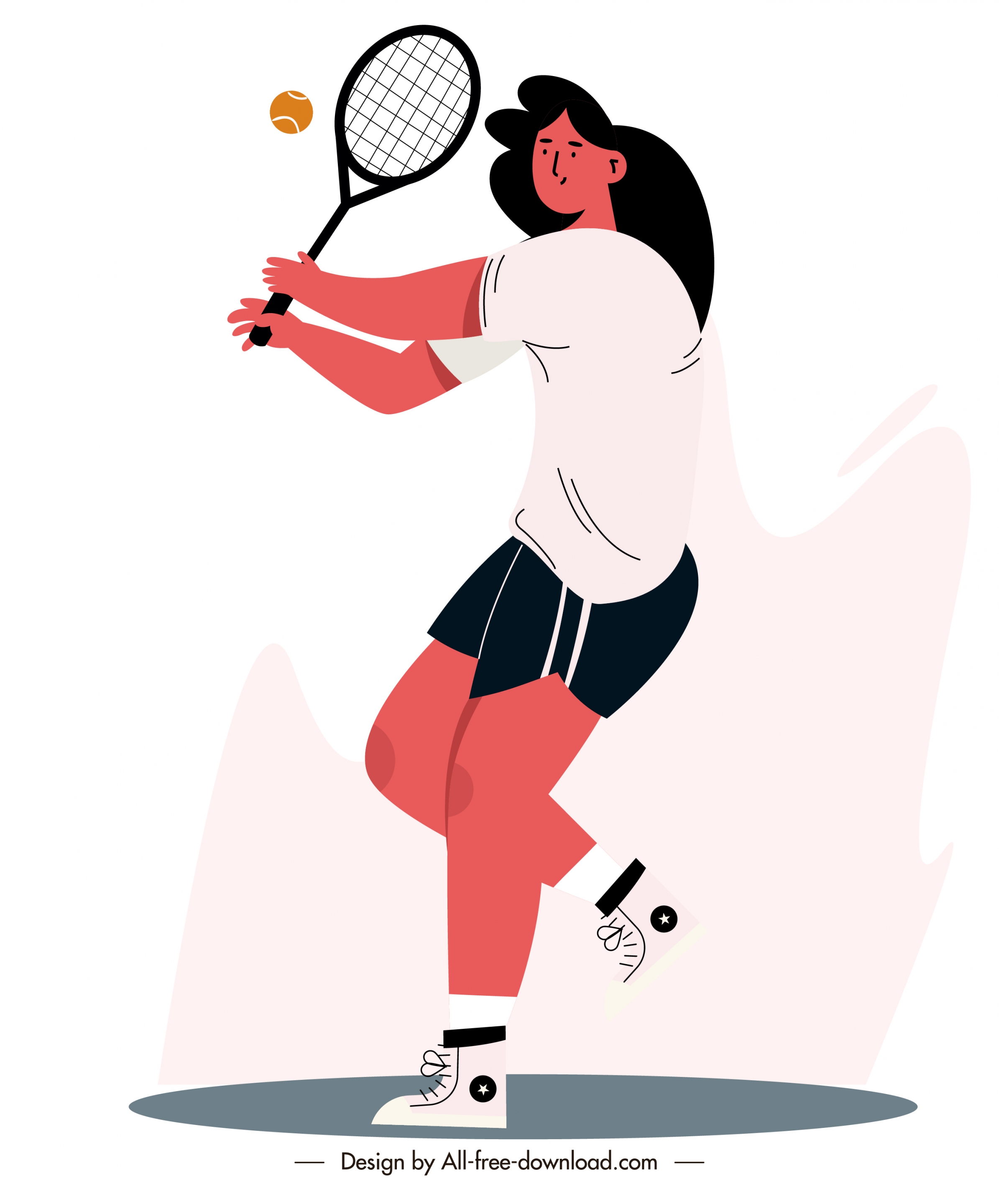 tennis sport icon dynamic girl sketch cartoon design