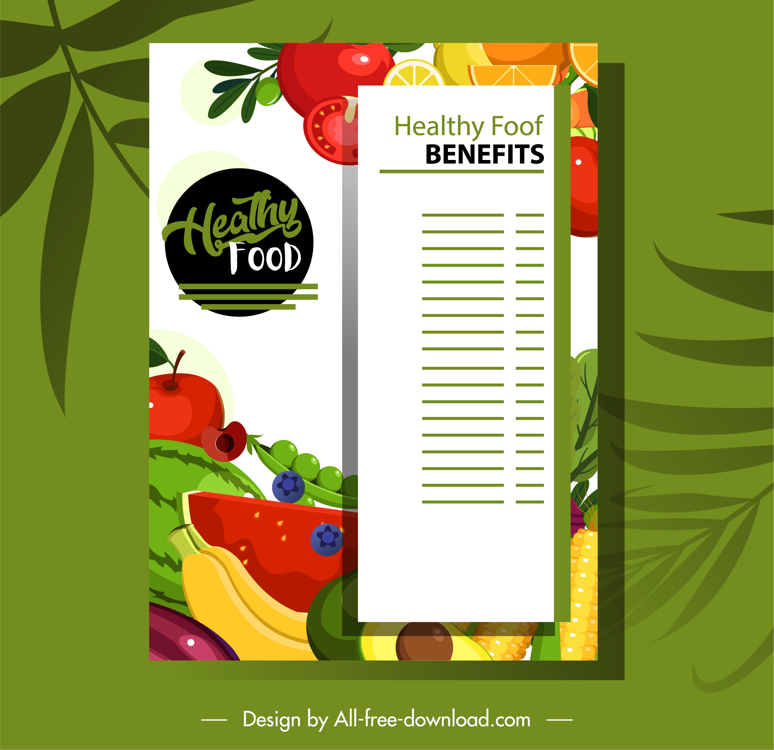 fruit menu template bright colorful flat sketch