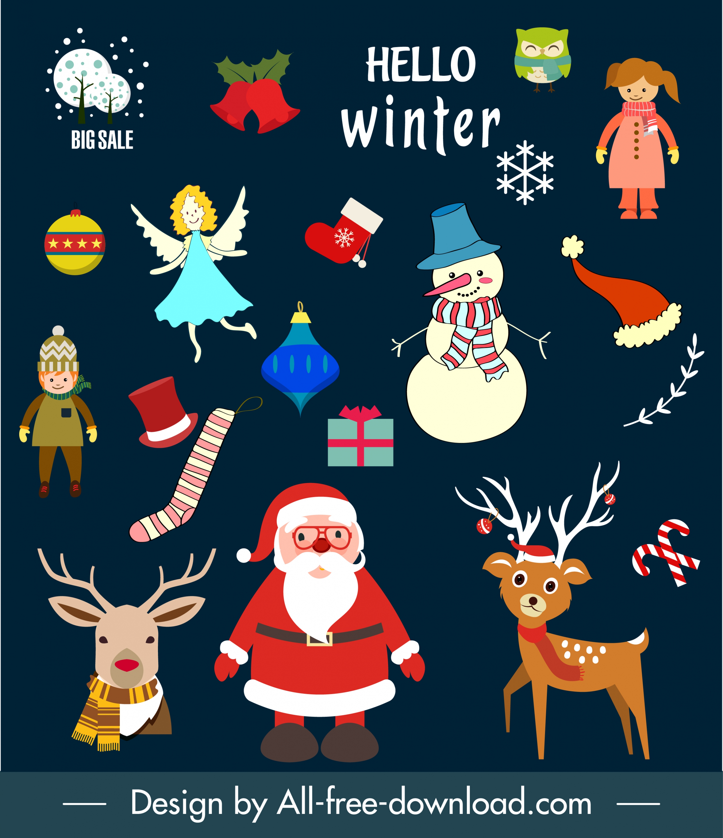 christmas design elements colorful classical symbols sketch