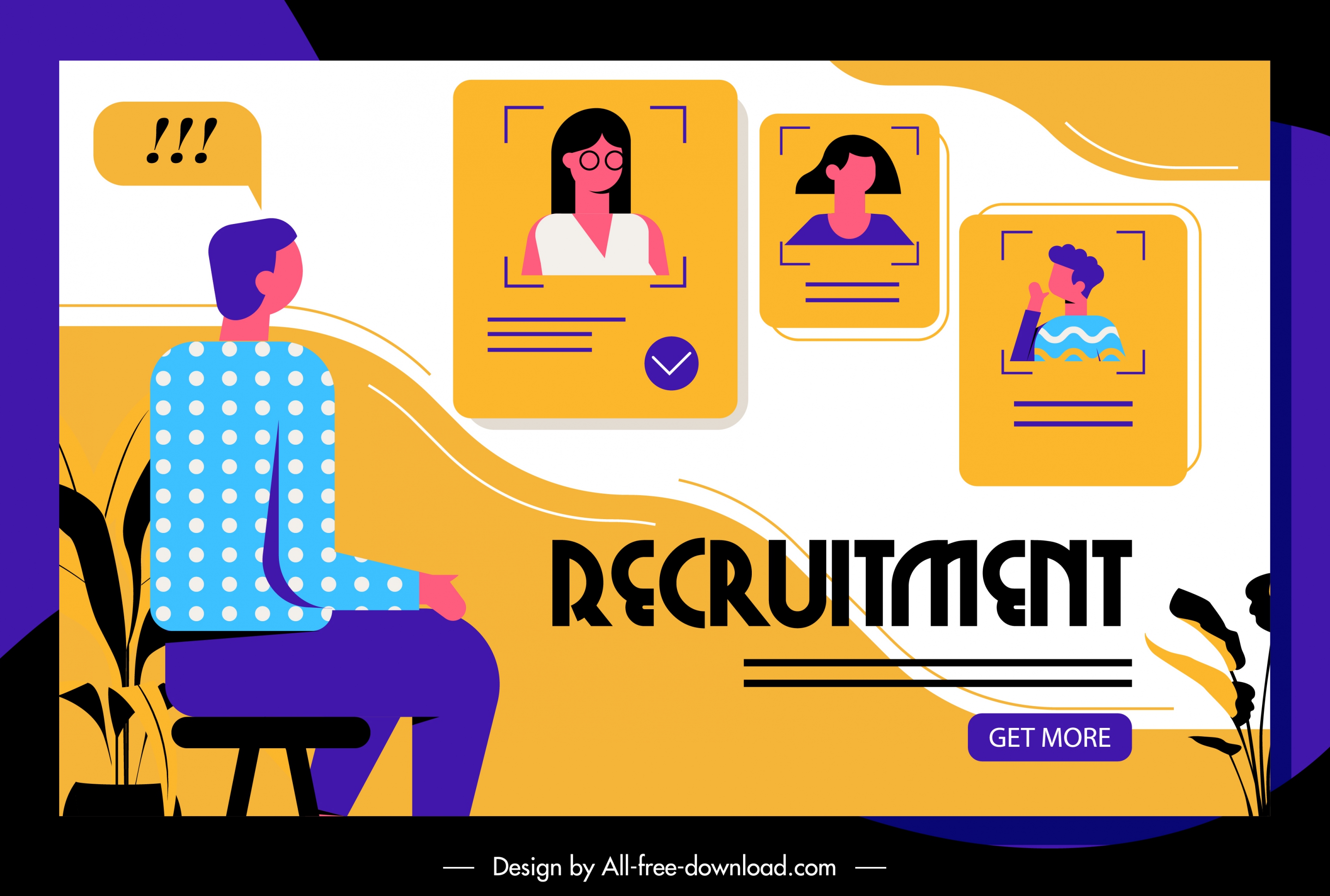 recruitment web poster colored flat cartoon sketch