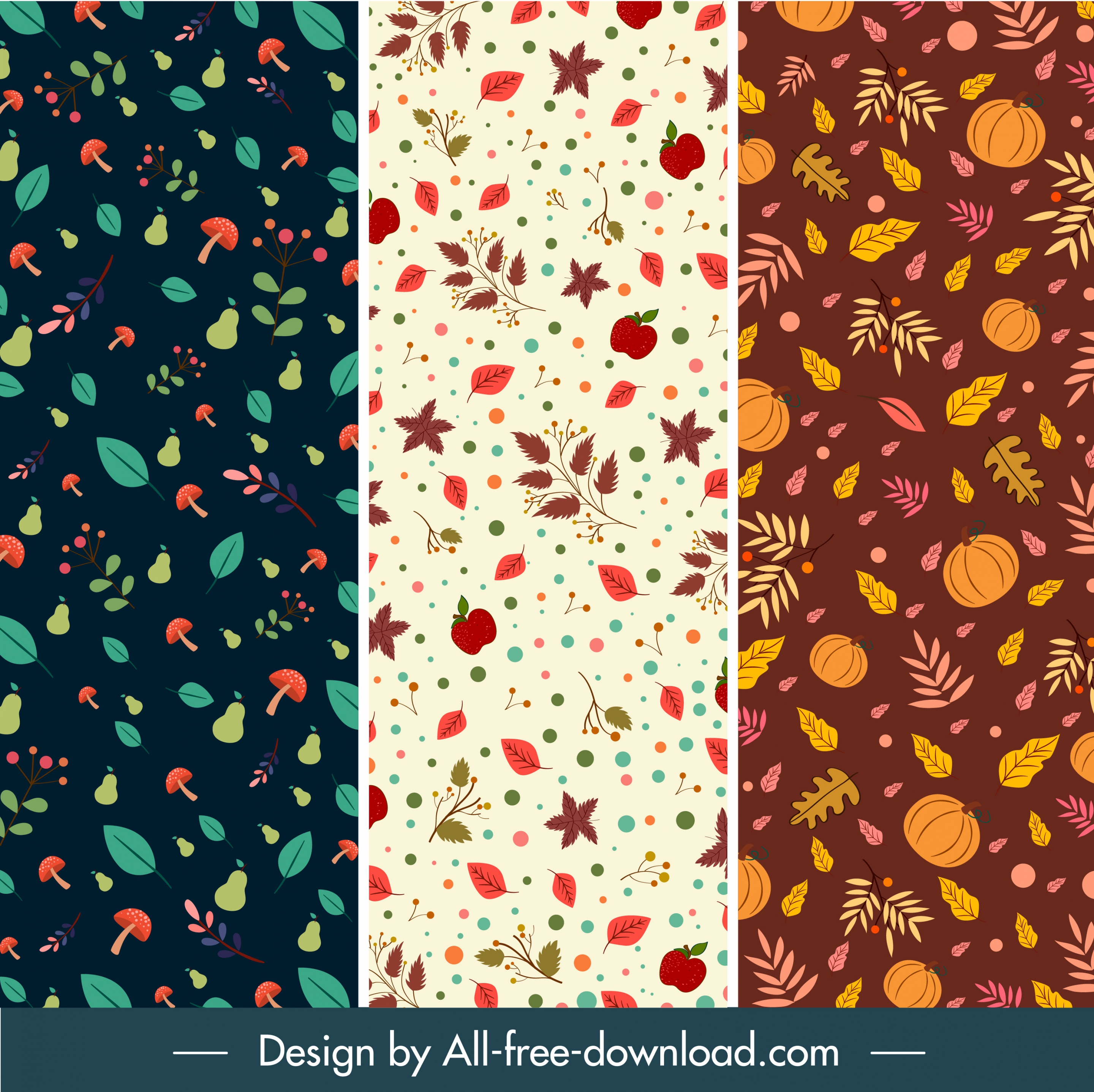 autumn pattern template plants elements colorful retro design