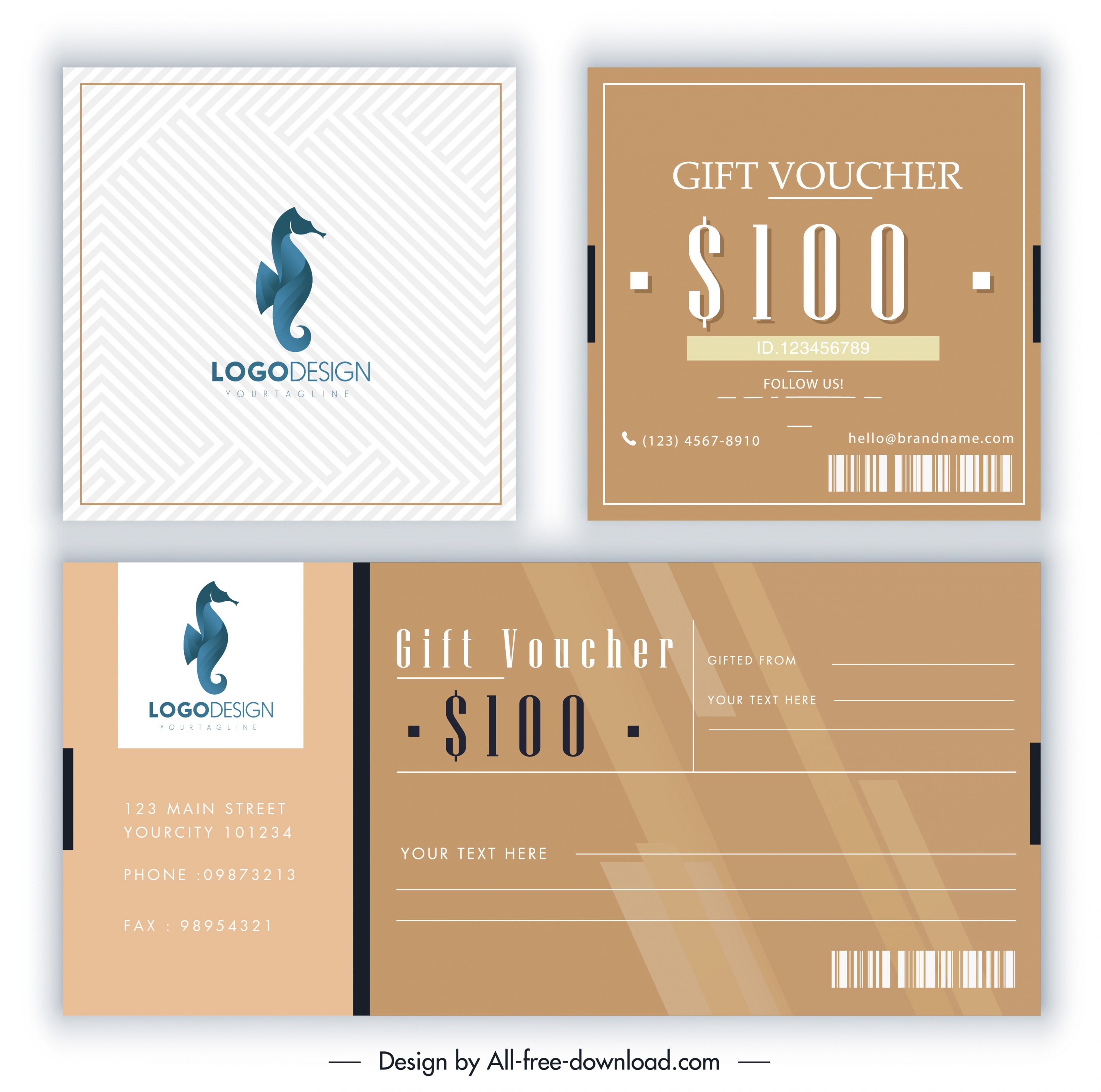 gift voucher templates modern elegant seahorse logo decor