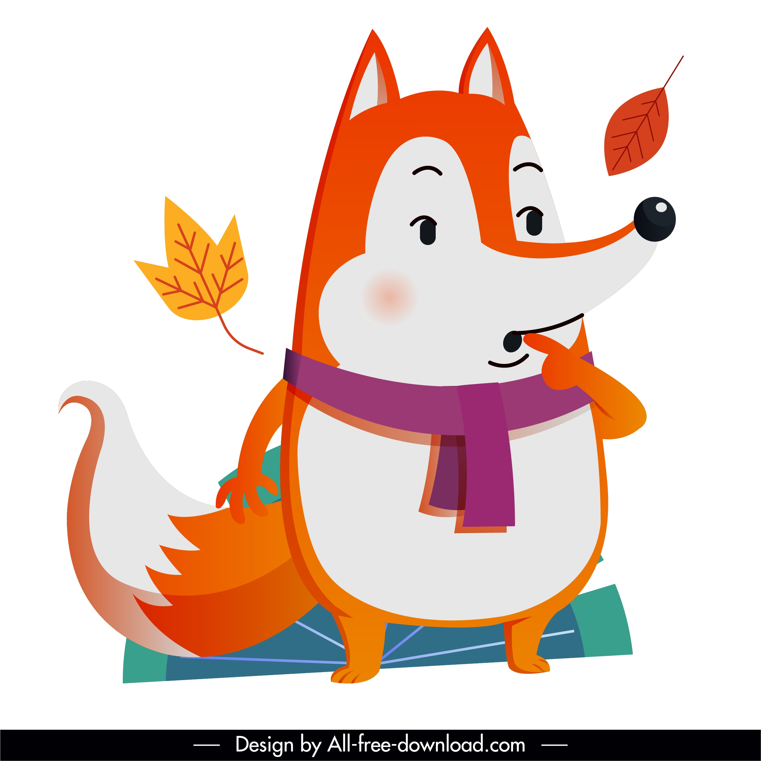 autumn animal icon cute fox falling leaves sketch