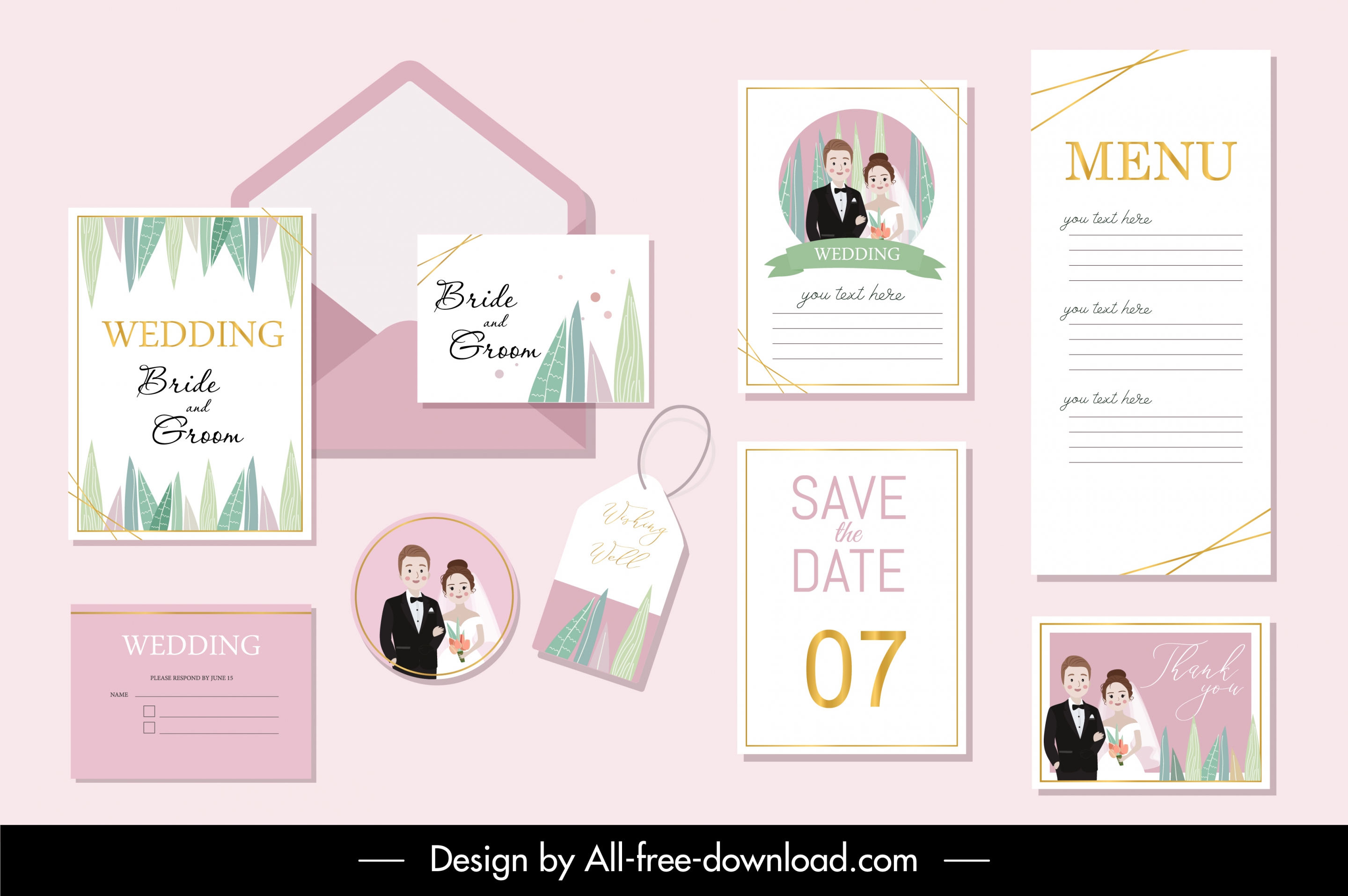 wedding templates bride groom decor colorful classic romance