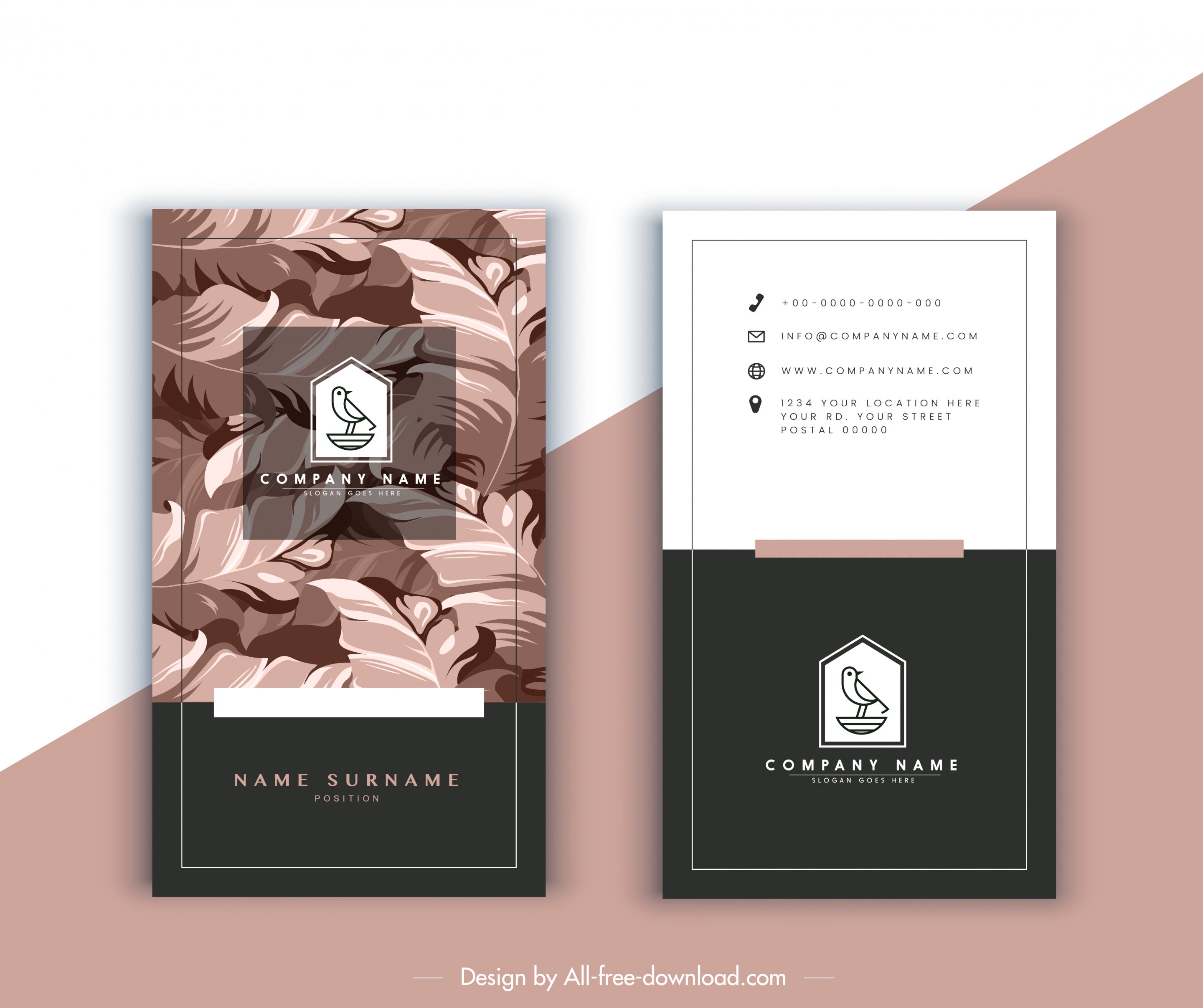 business card template elegant leaves decor