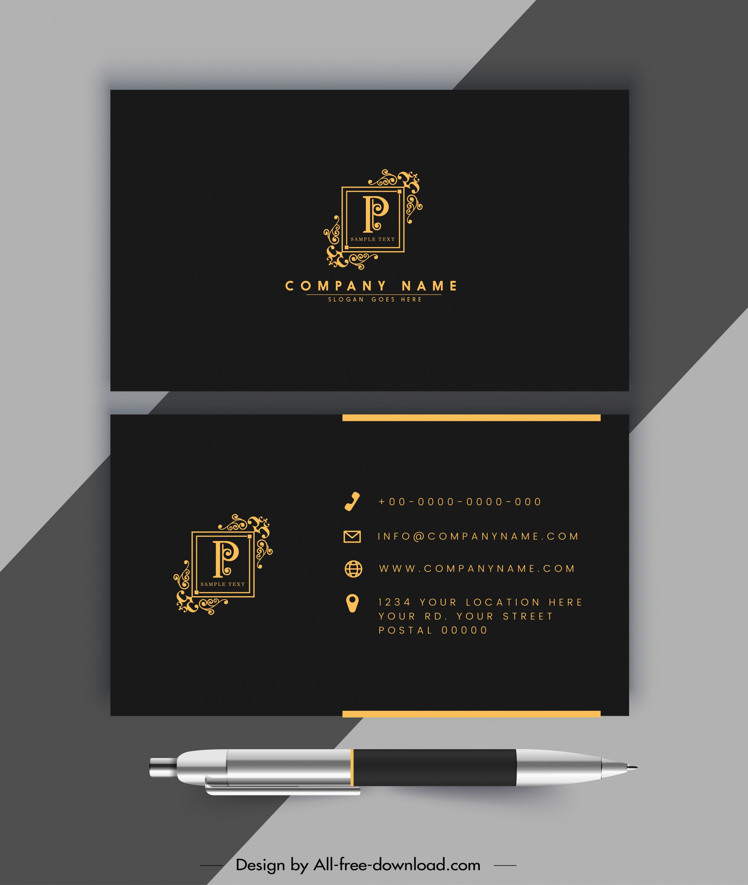 business card template luxury golden black royal design