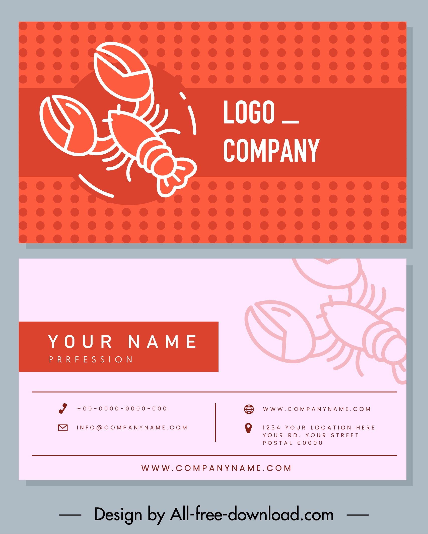 business card template lobster sketch flat handdrawn design