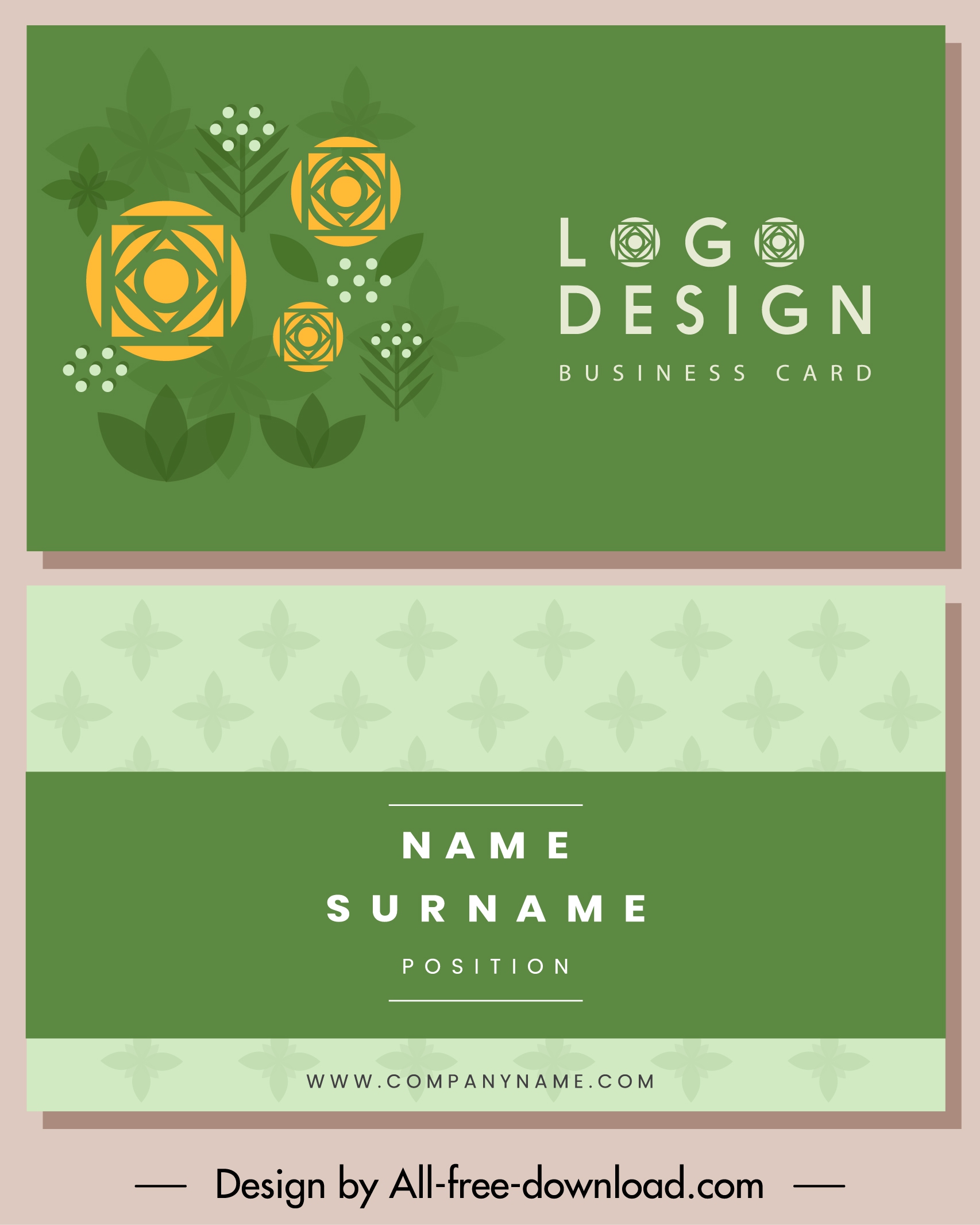 business card template flower sketch green flat decor