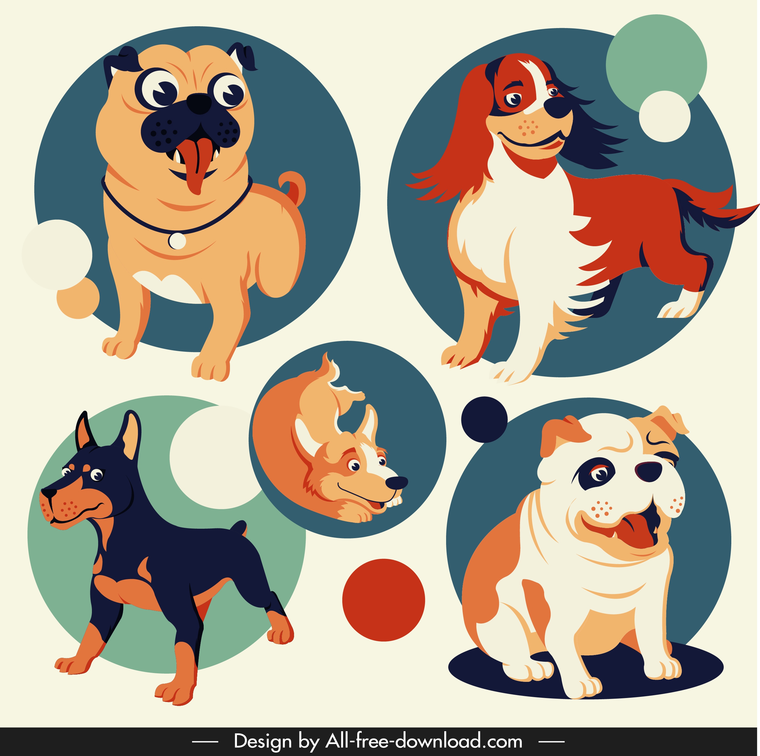 dog avatar icons cute cartoon sketch circle isolation