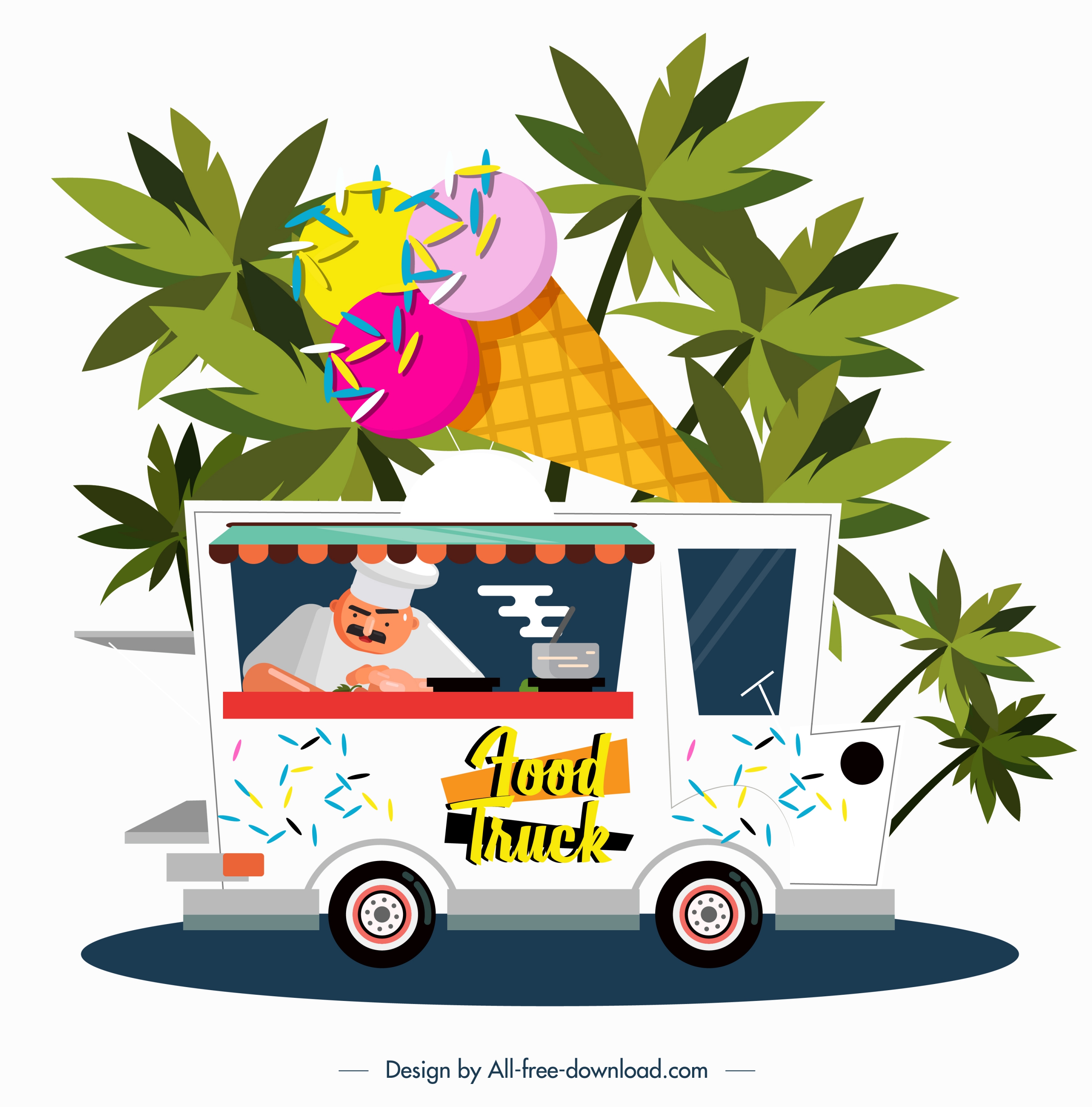 ice cream truck icon colored cartoon design