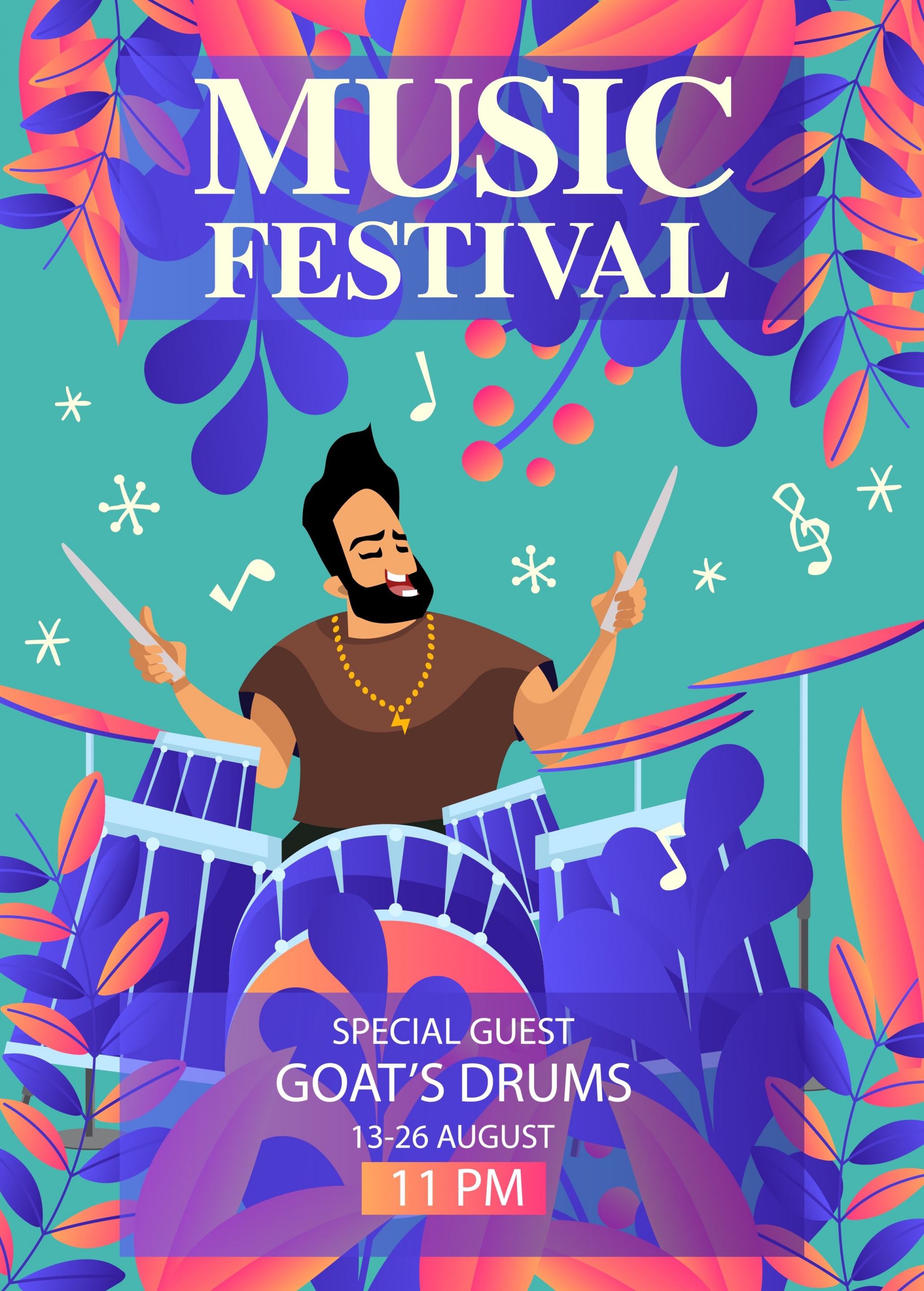 music festive banner performing drummer sketch colorful classic