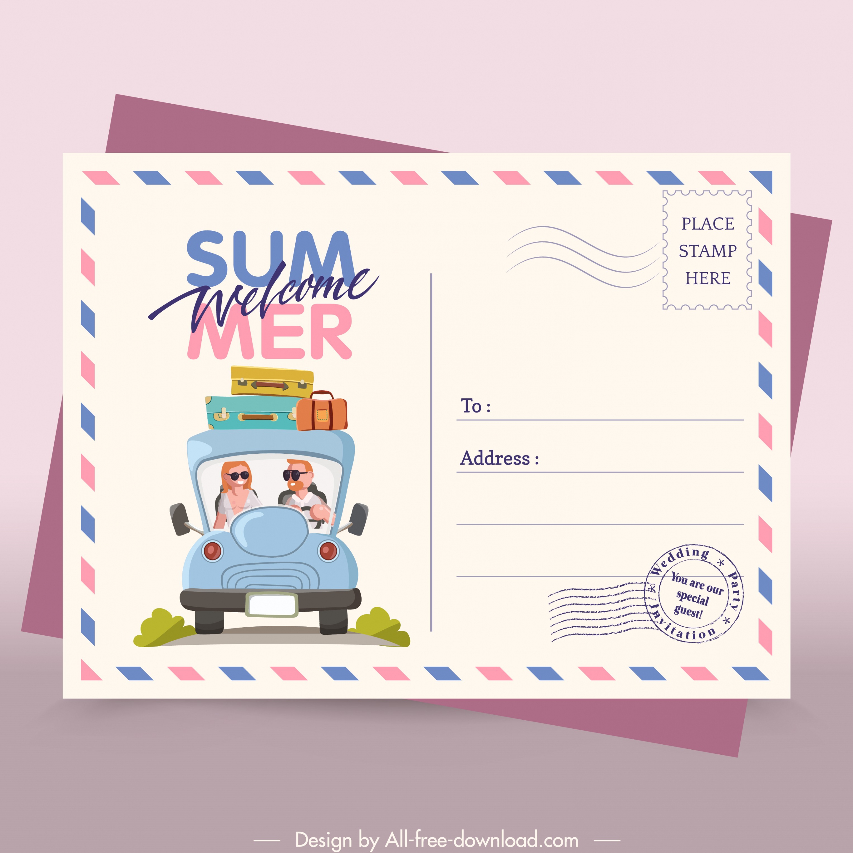 summer postcard template colored classical envelope decor