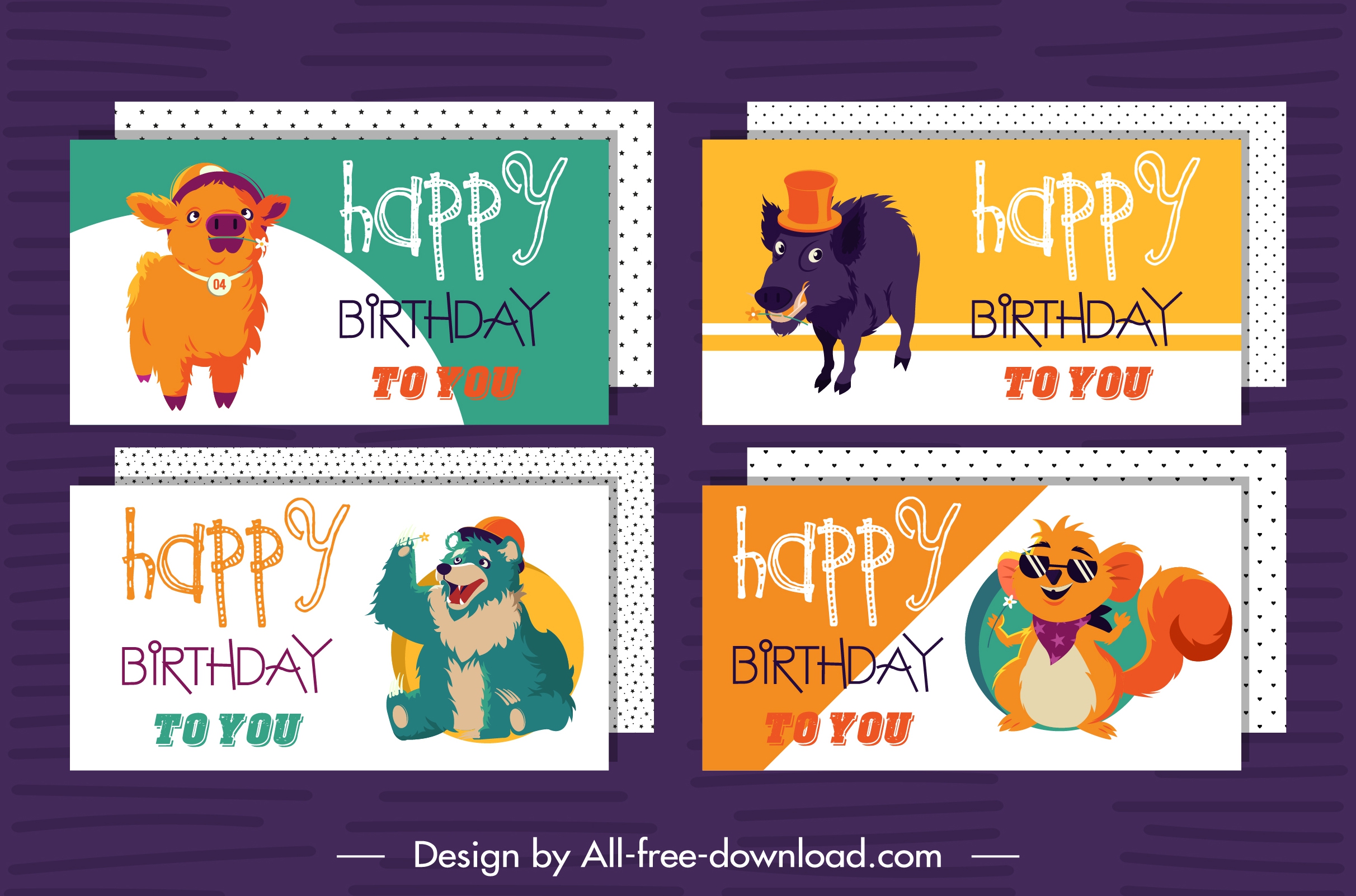 birthday card templates calf wolf bear mouse sketch