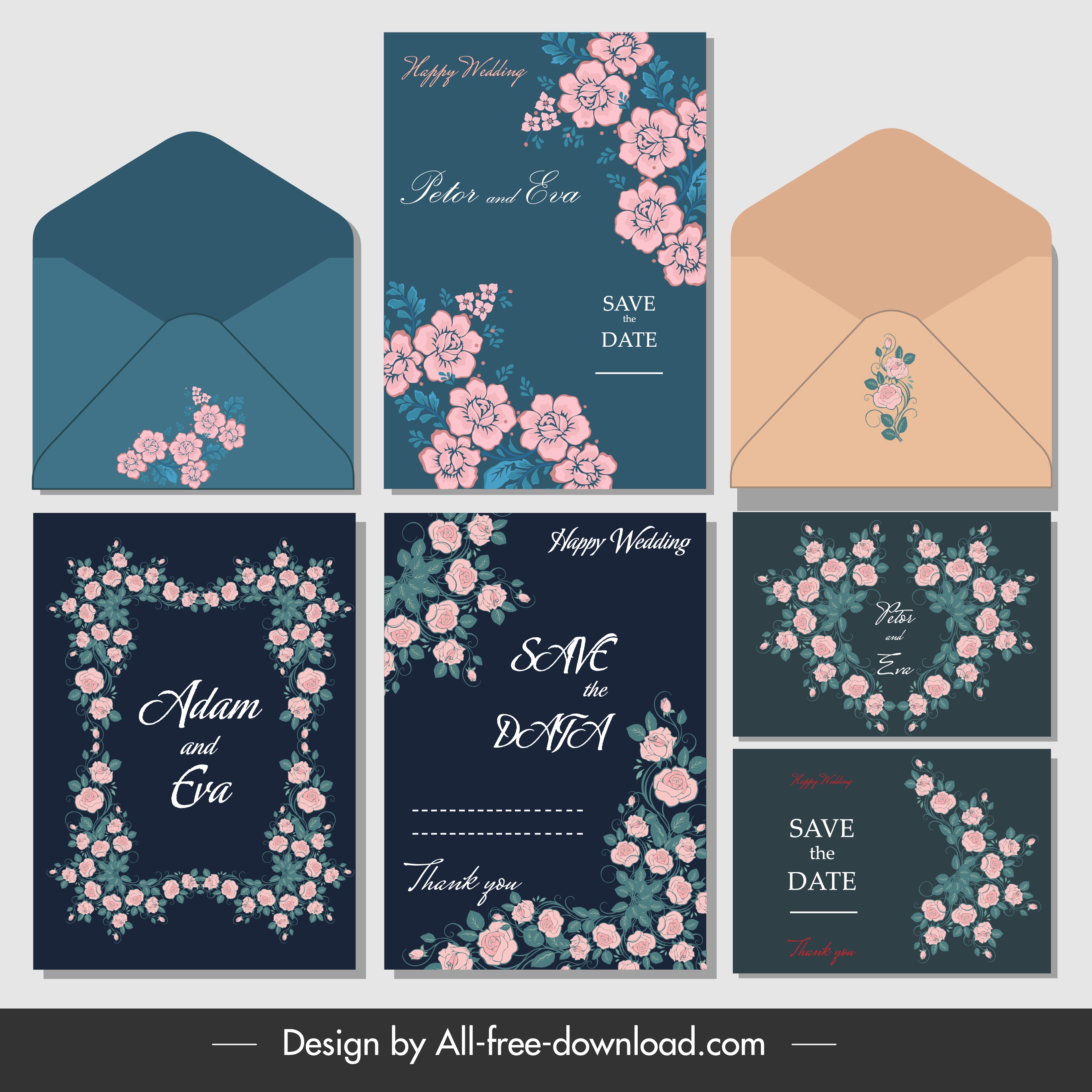 wedding cards envelopes templates elegant classical flowers decor