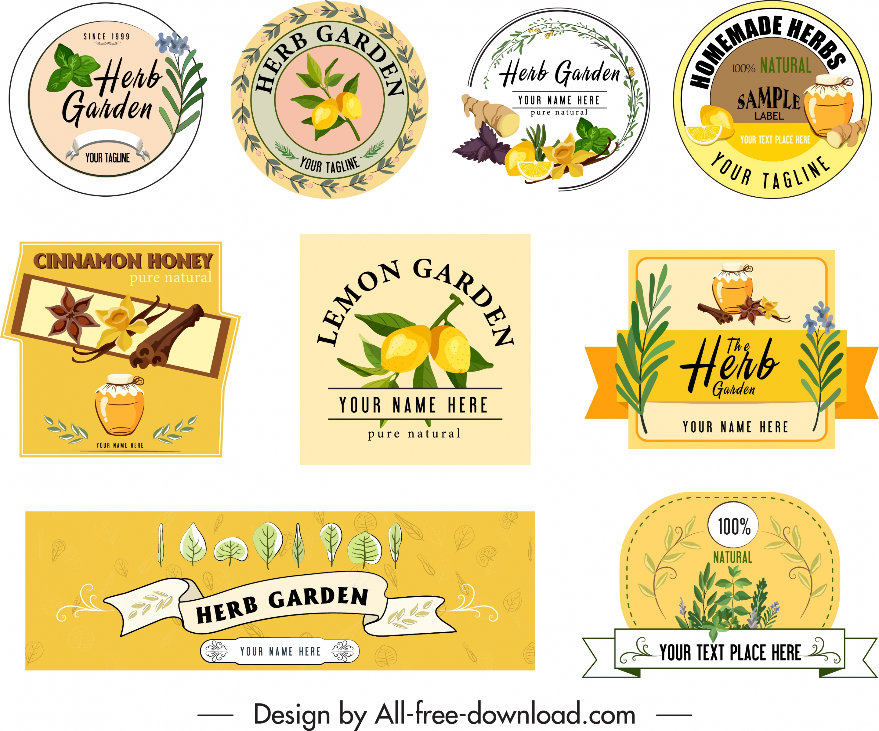 herb advertising elements classical labels card banner design