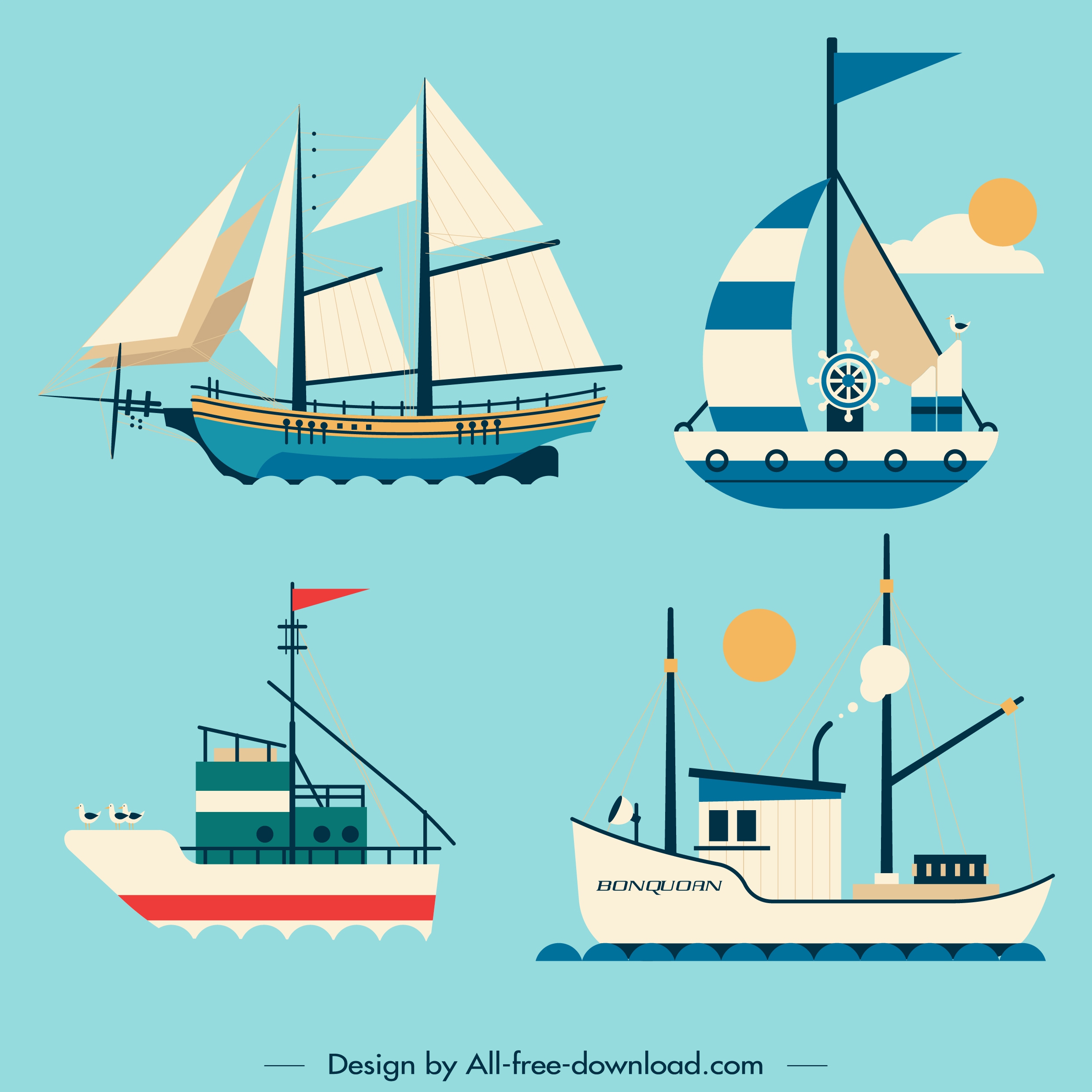 shipping icons sailboat vessel sketch classic modern design