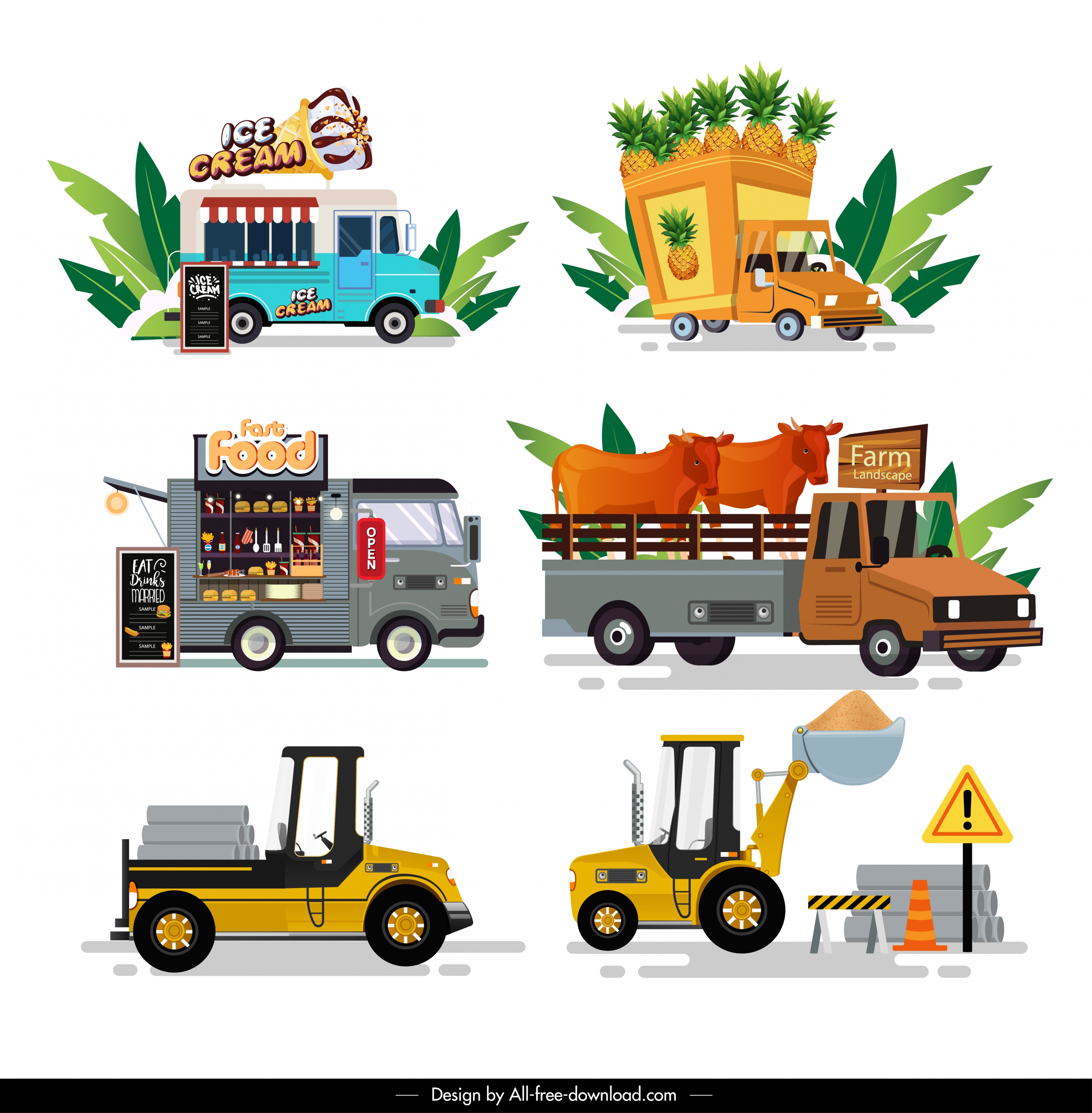 vehicle icons car truck van forklift sketch