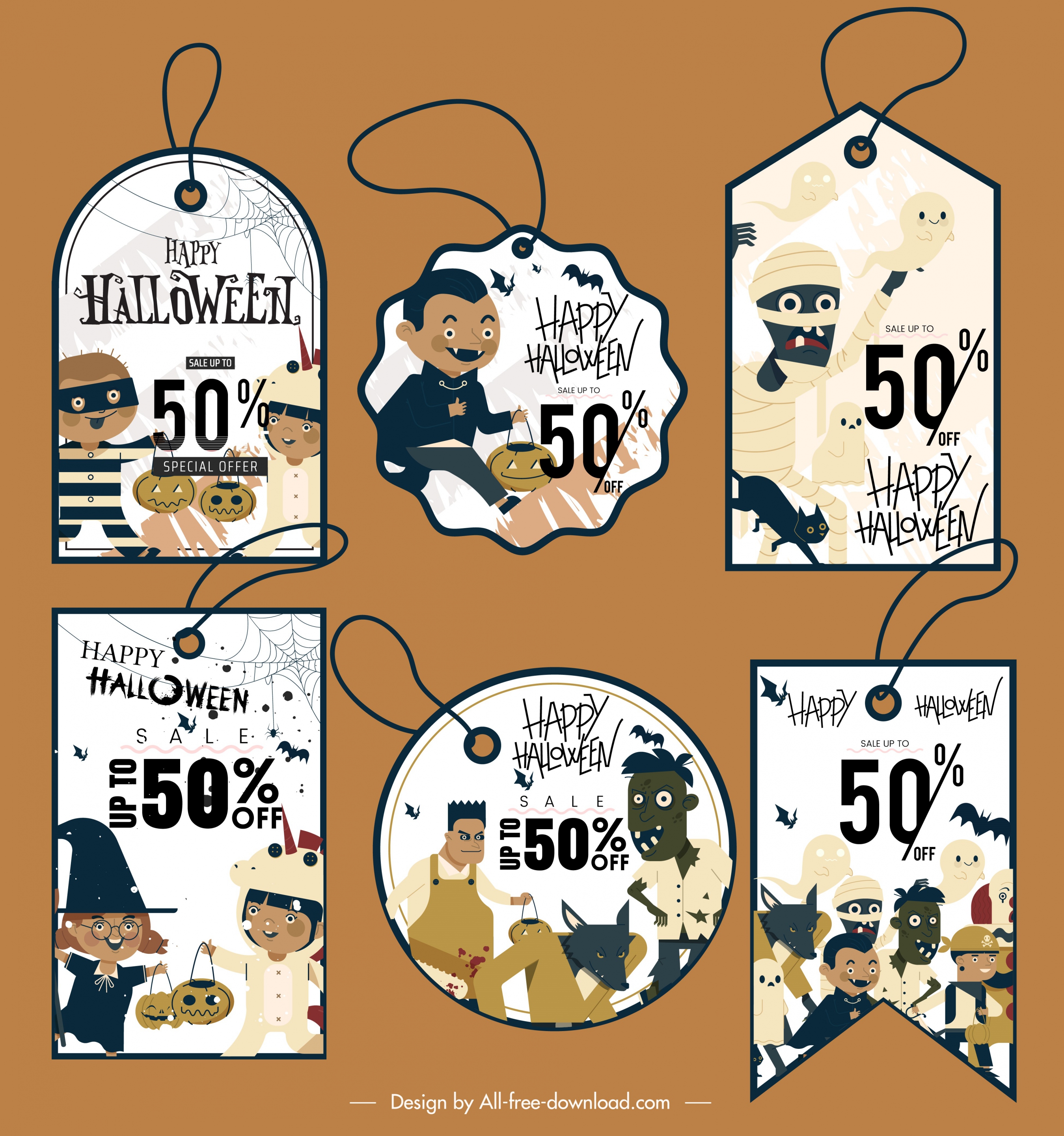halloween tags templates horrible icons decor flat design