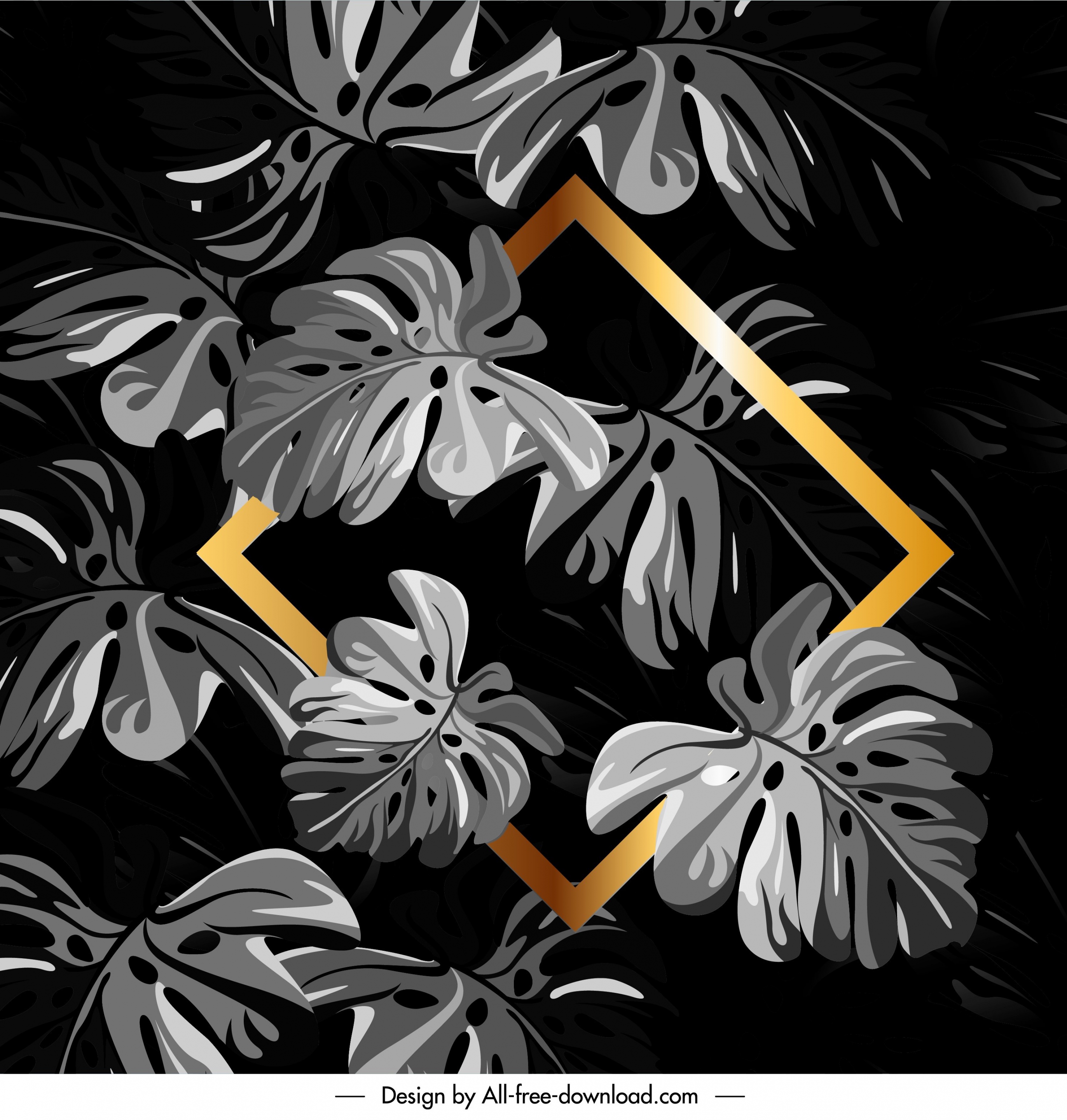 leaves background dark grey golden frame decor