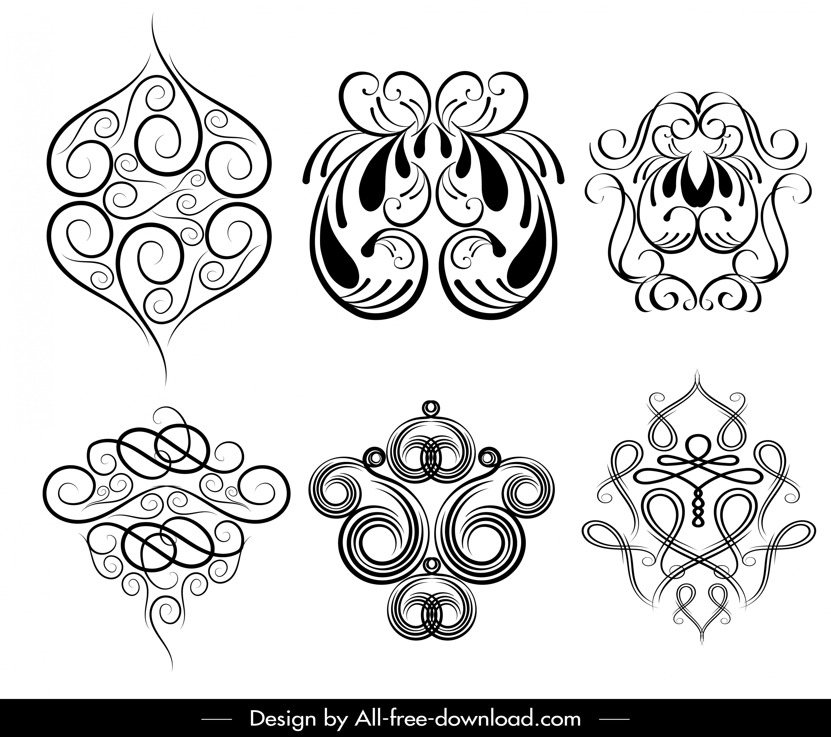 decor elements templates seamless symmetric messy curves sketch