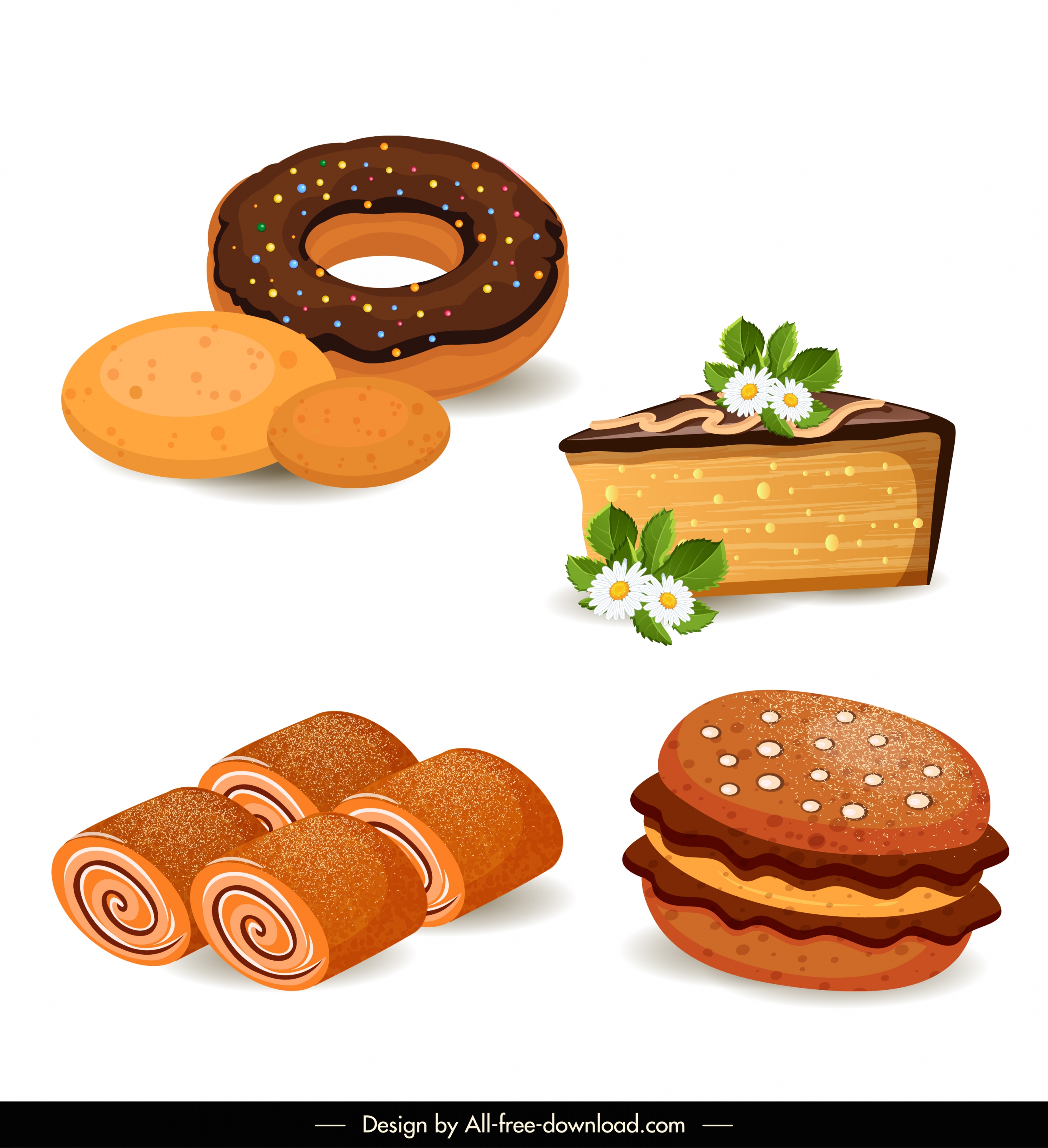 cake pie icons classic colored shapes design