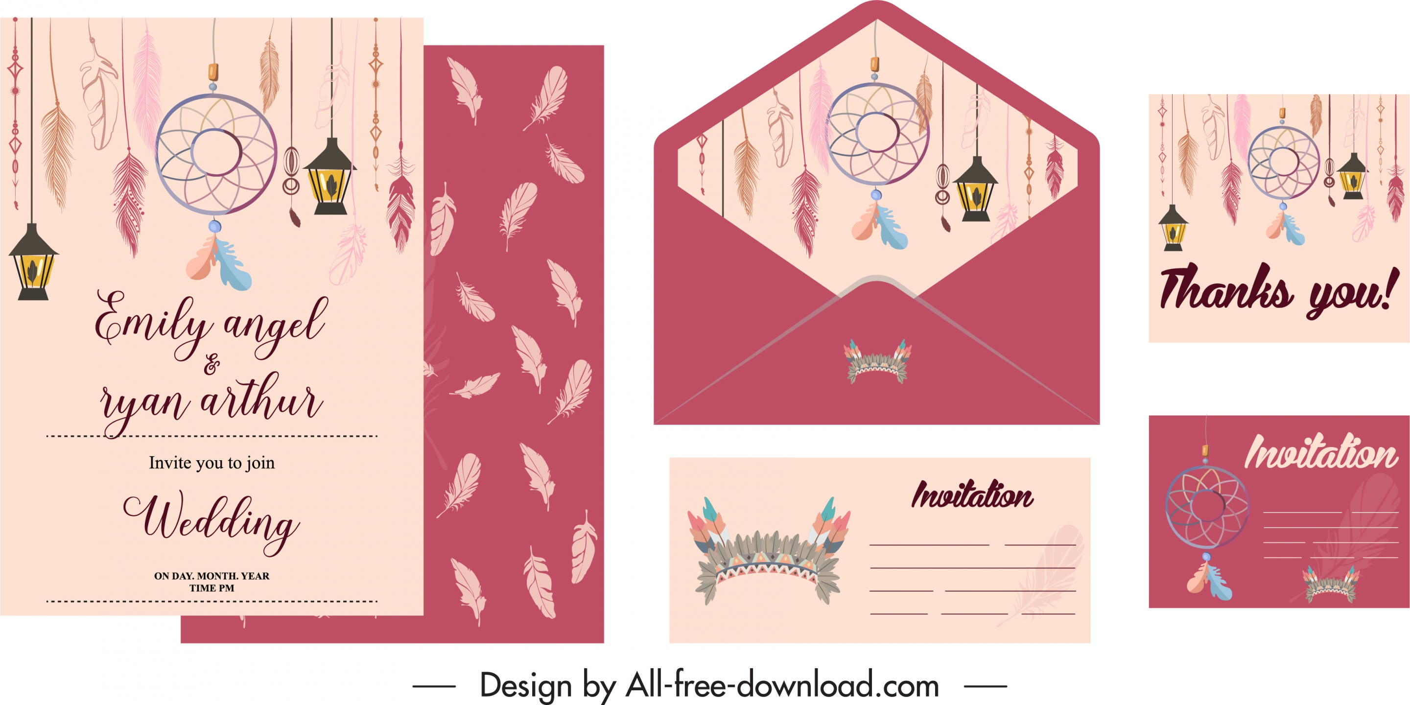 wedding cards template traditional dream catcher decor