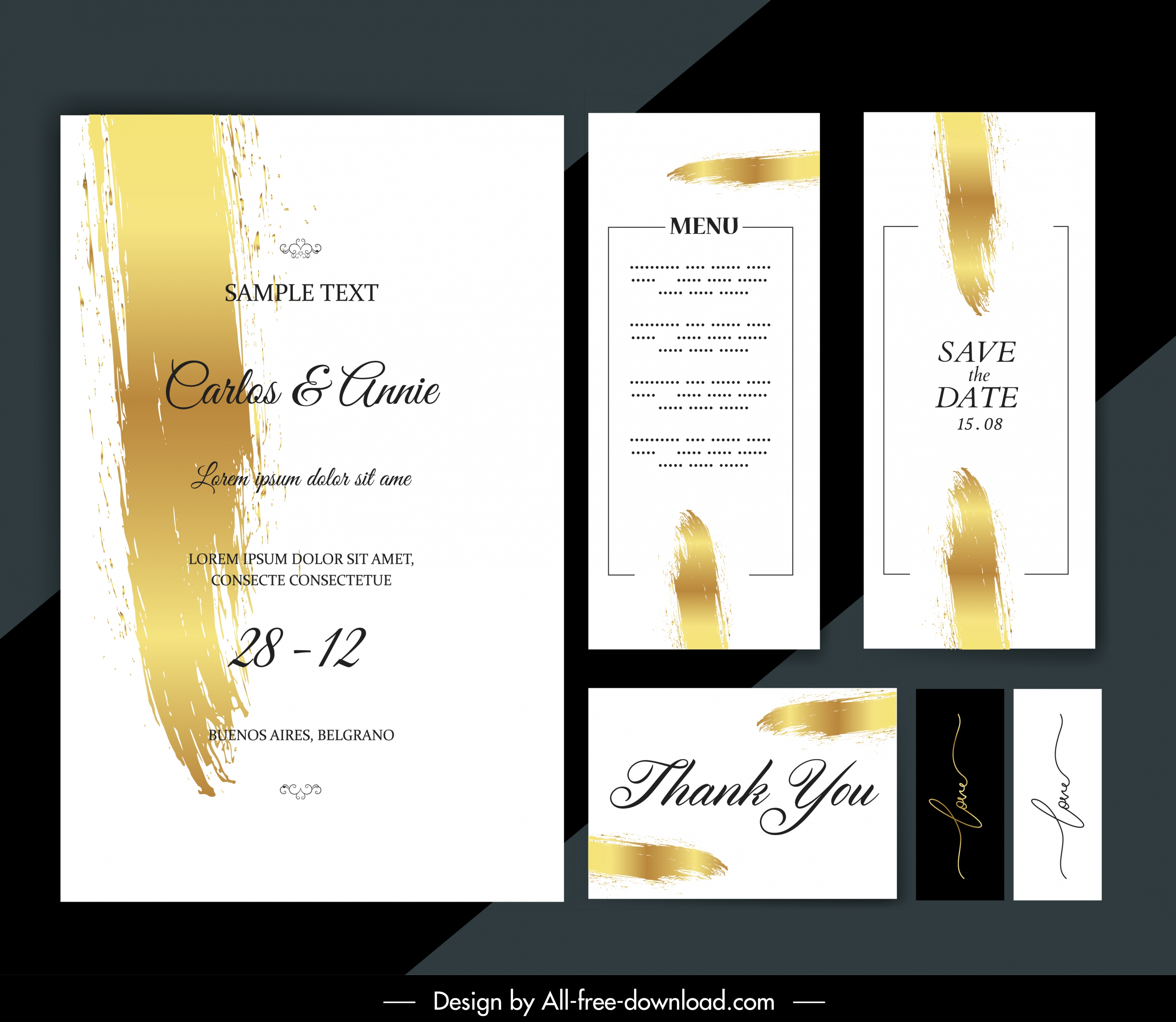 wedding card template modern grunge yellow white design