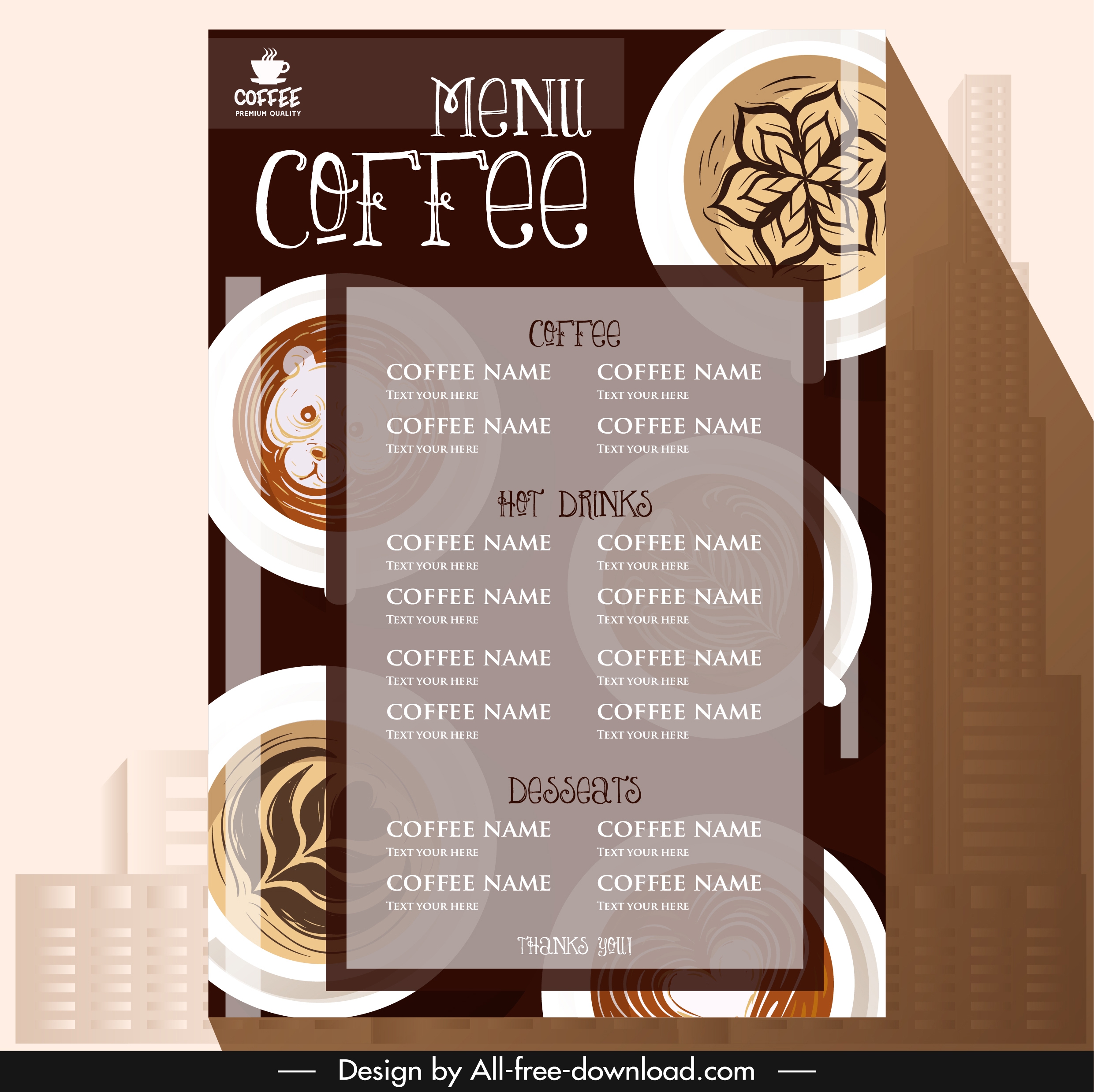 coffee menu template elegant classical brown cups decor