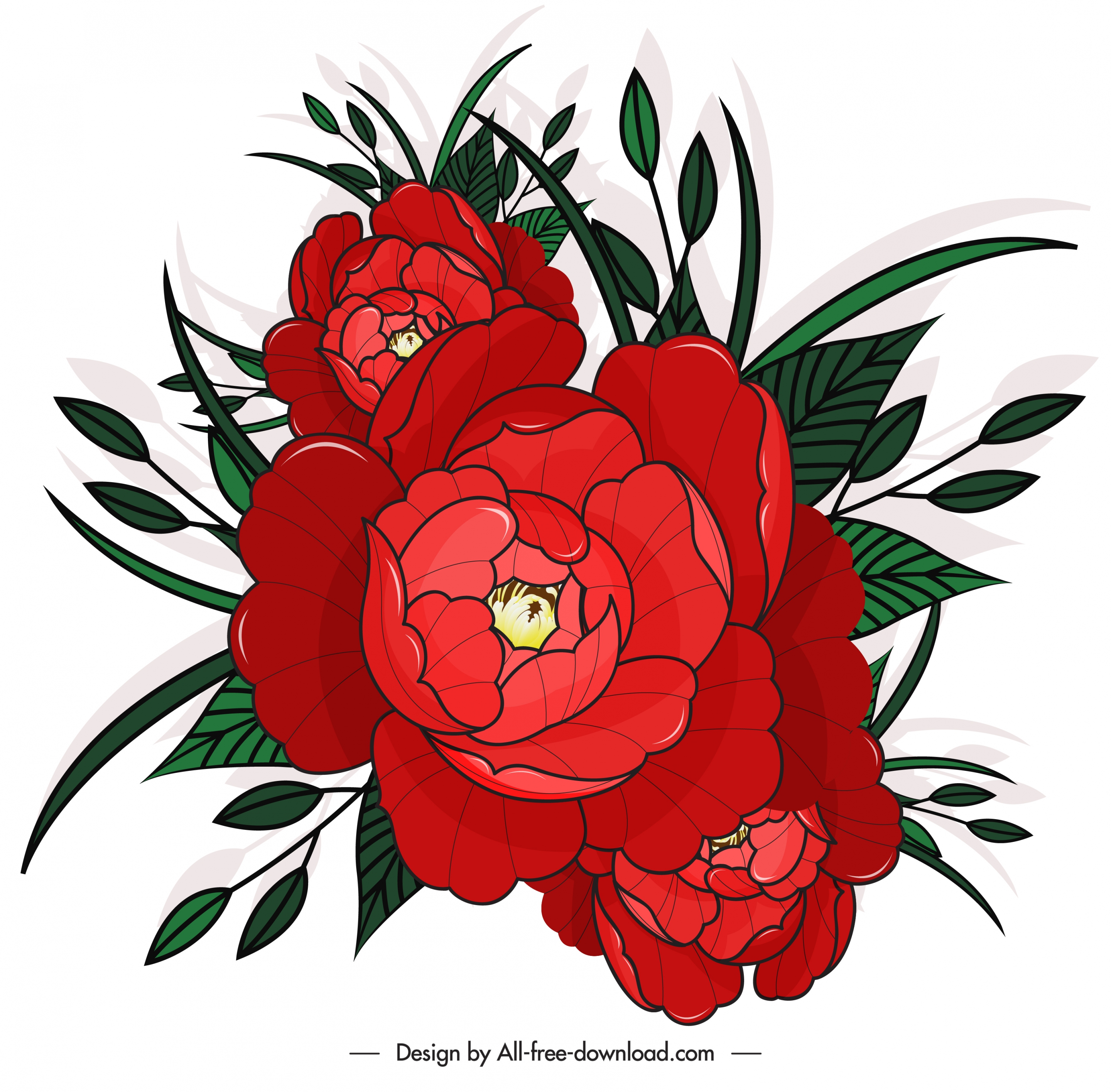 blooming flower painting classical red green sketch