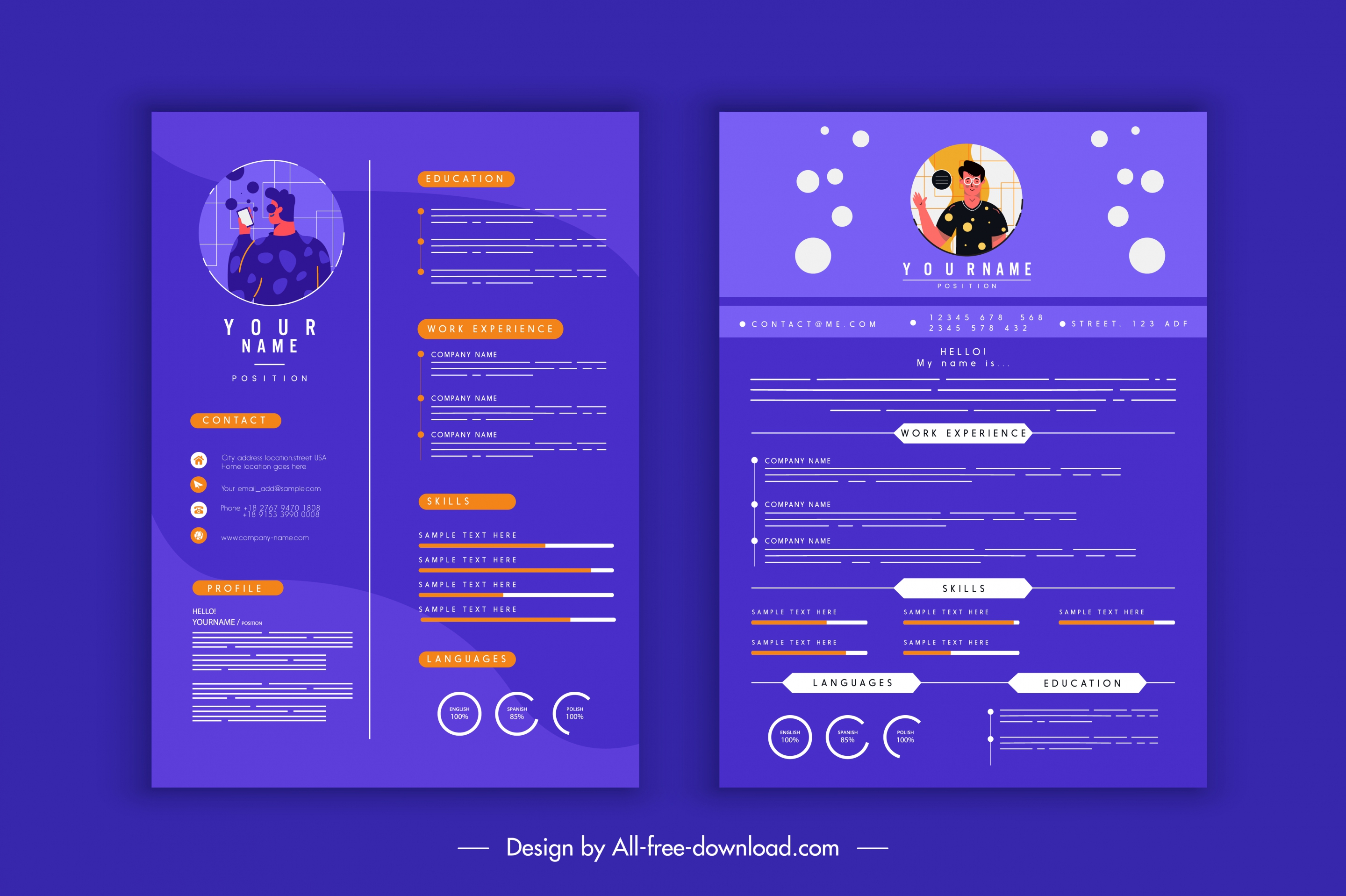 resume template modern dark violet decor