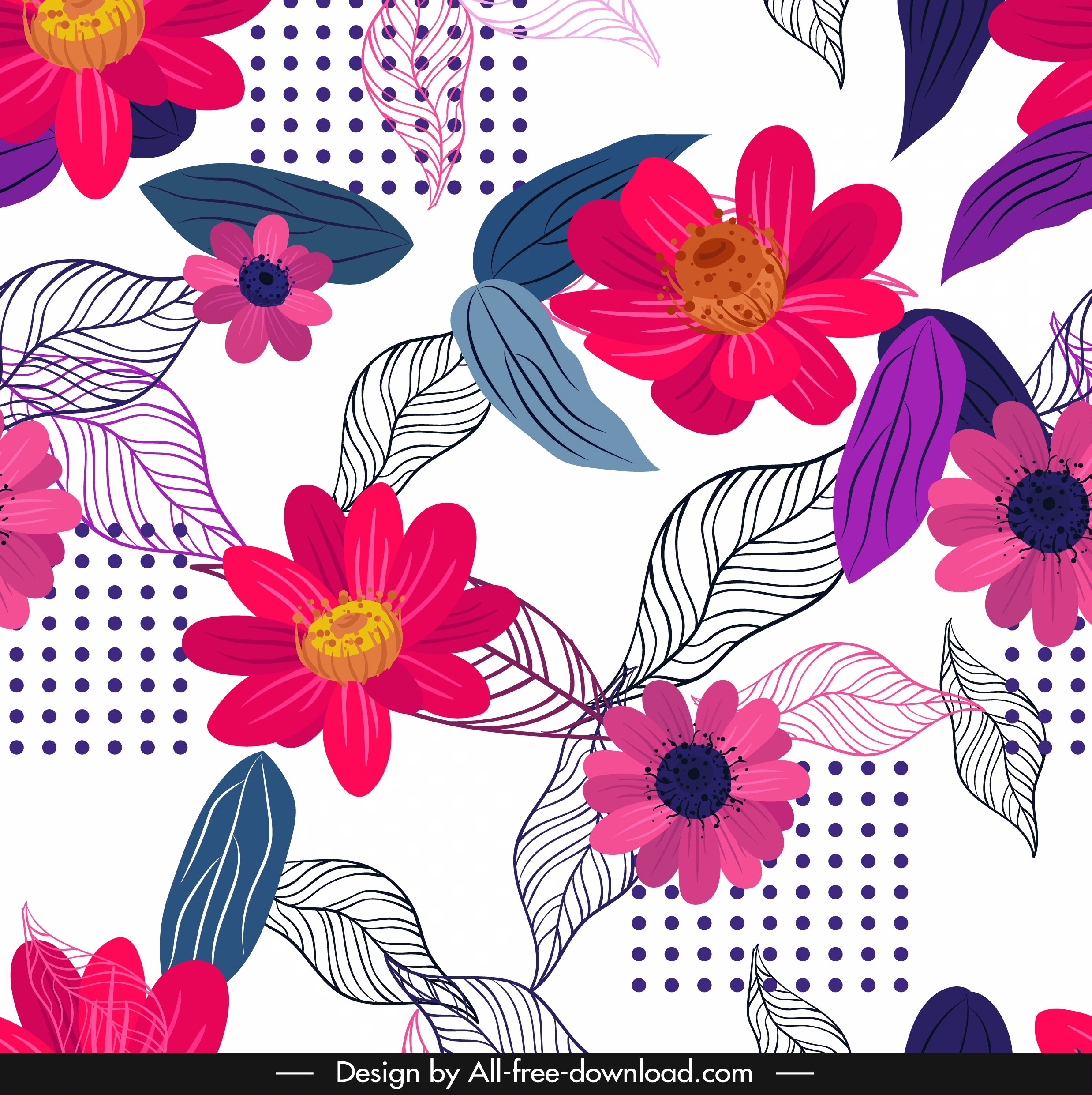 flowers background colorful floras leaves sketch classical design