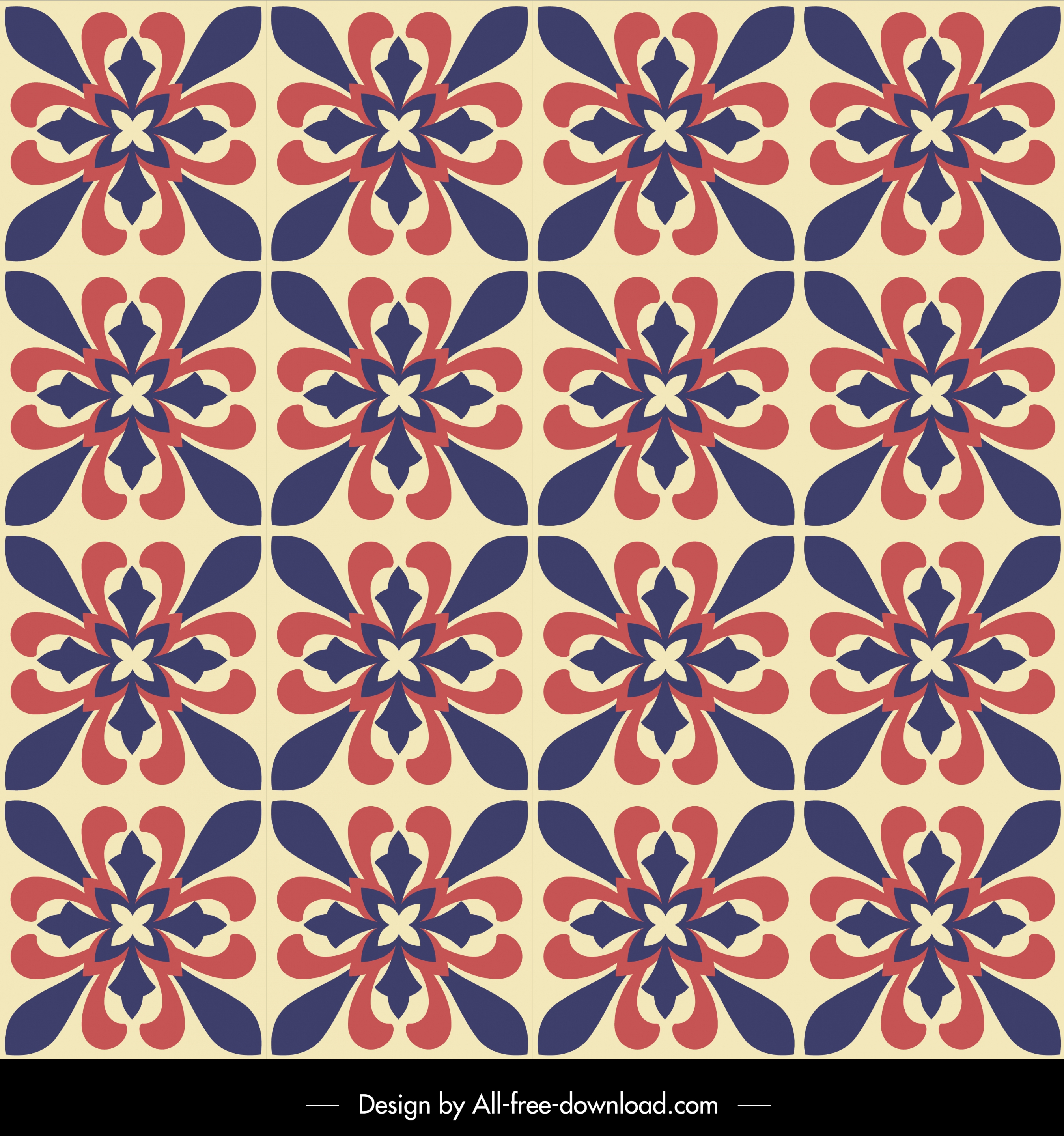 flowers pattern template retro symmetrical repeat design