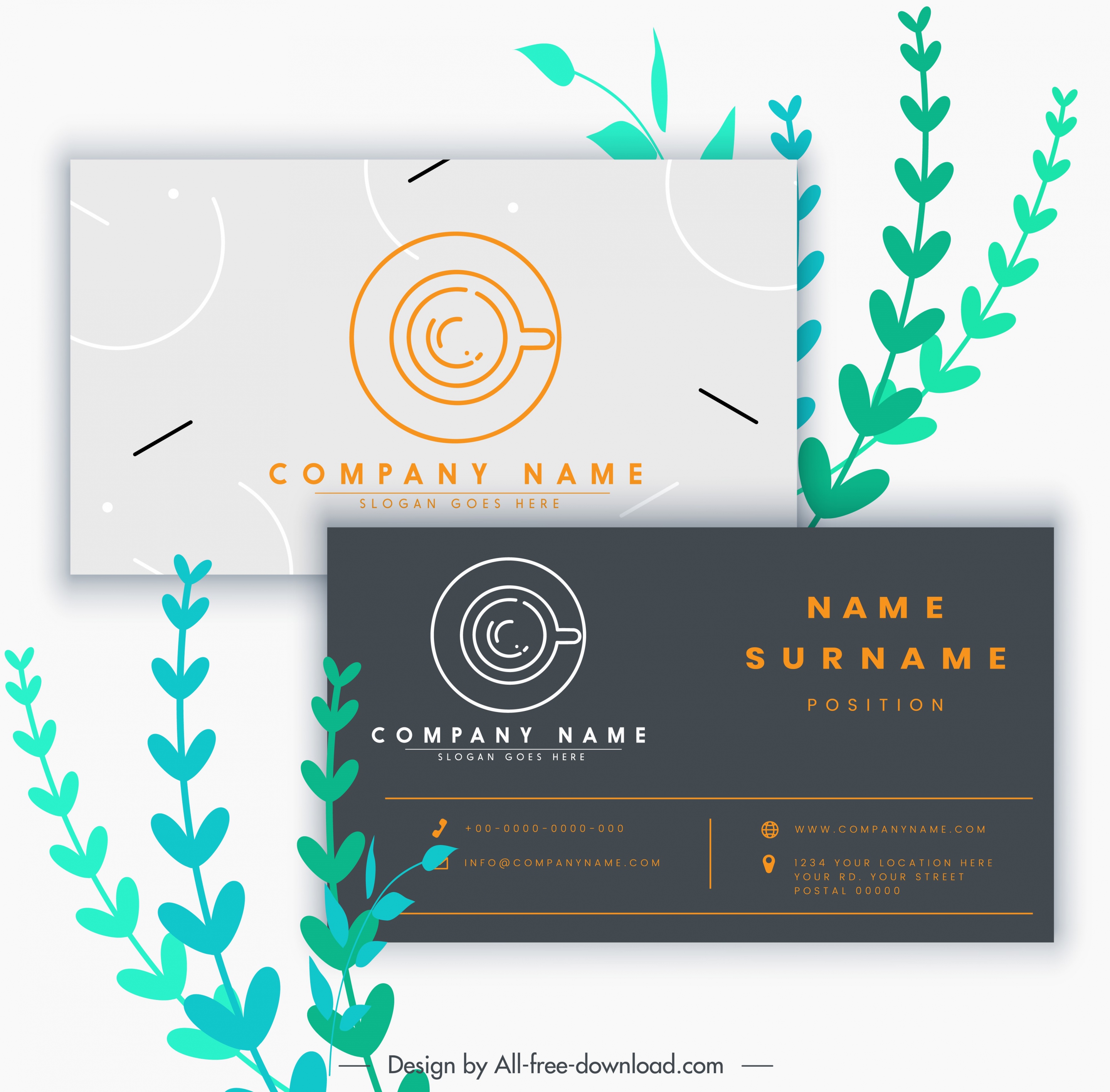 business card template dark white decor coffee theme