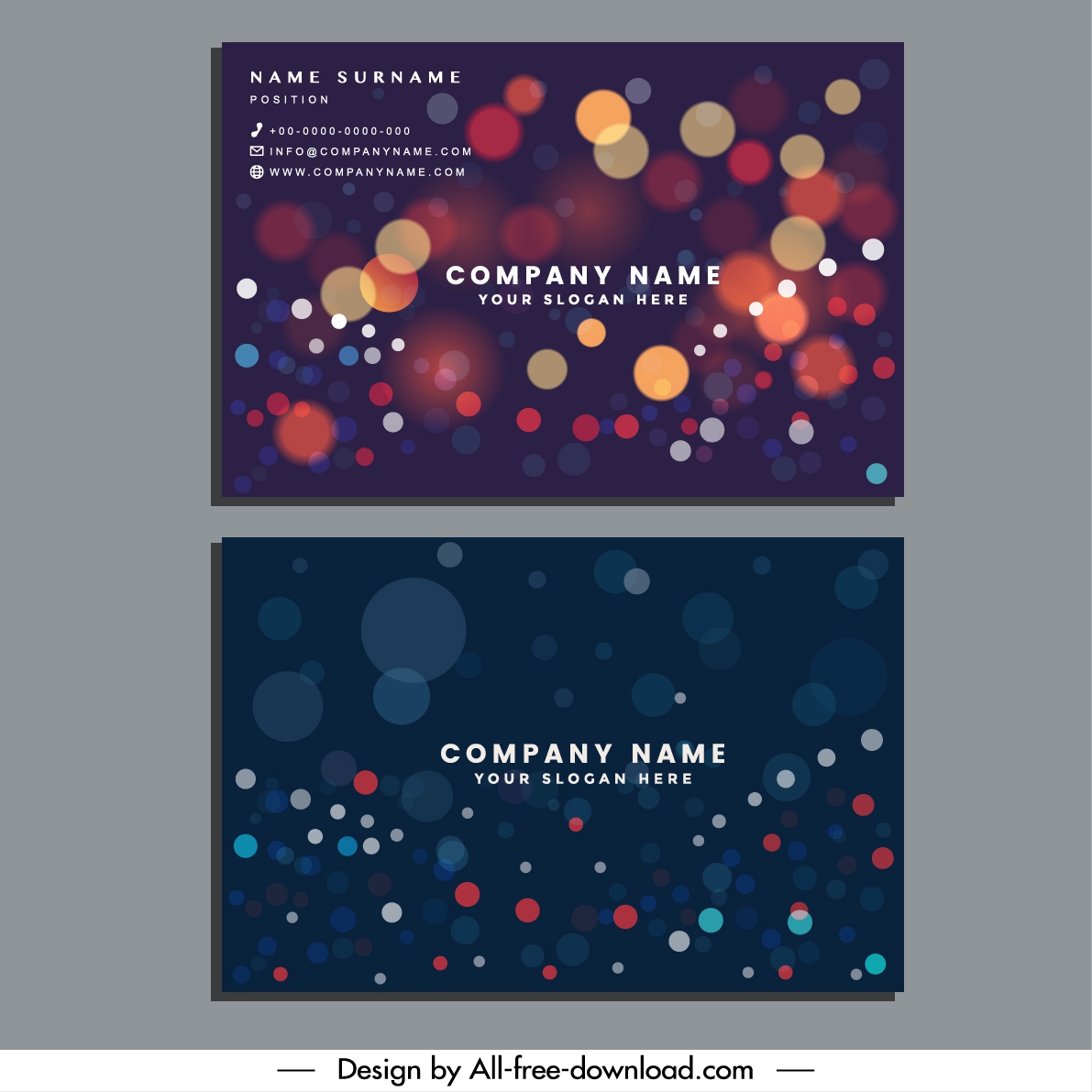 business card template colorful bokeh lights decor